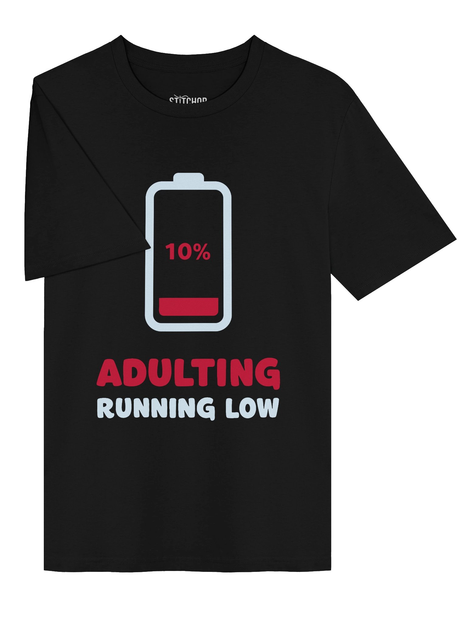 Adulting Running Low – Funny Battery Humor - Dark Colors - Unisex Organic T-Shirt product image (6)