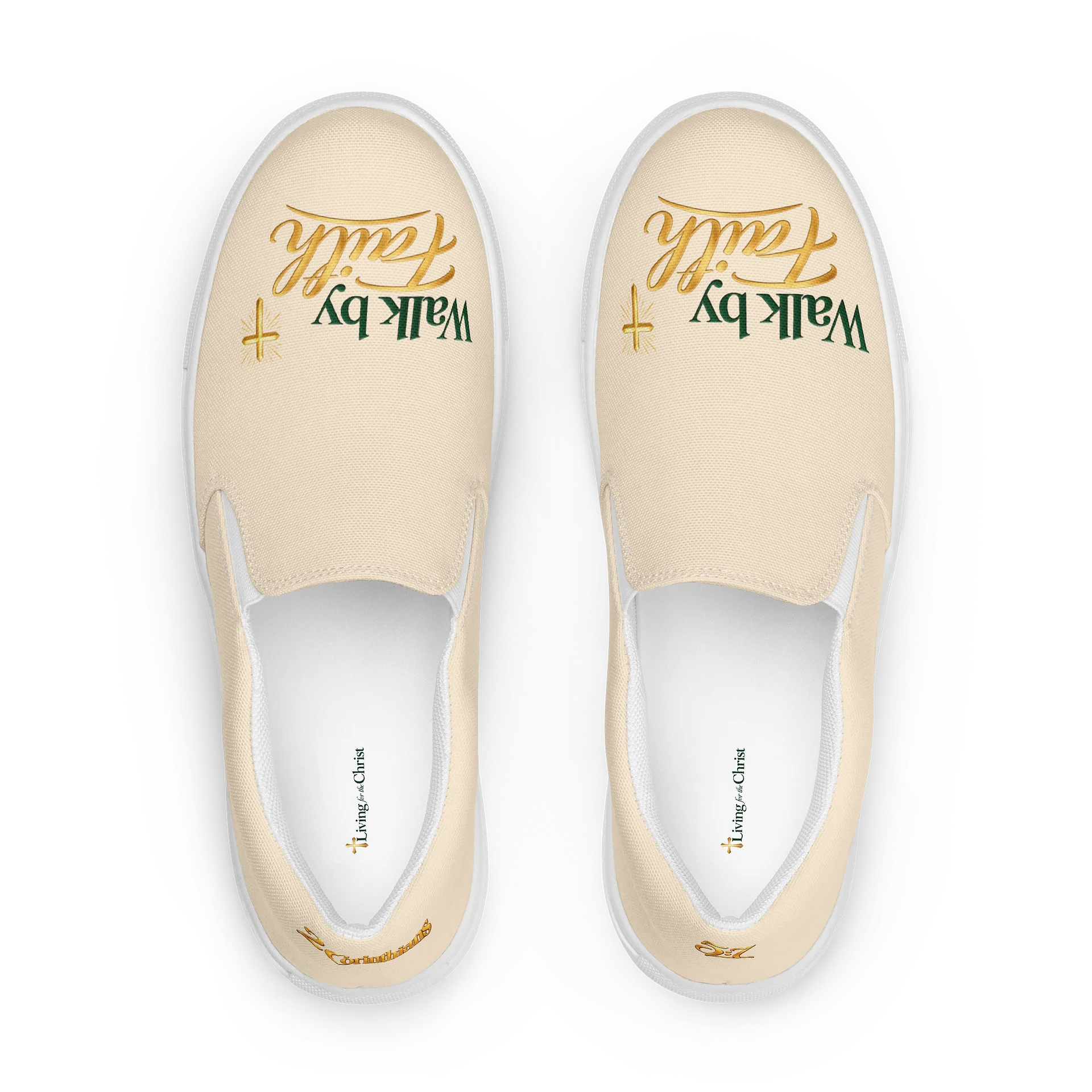 Walk by Faith Women’s Slip-On Canvas Shoes – Cream & Gold product image (1)