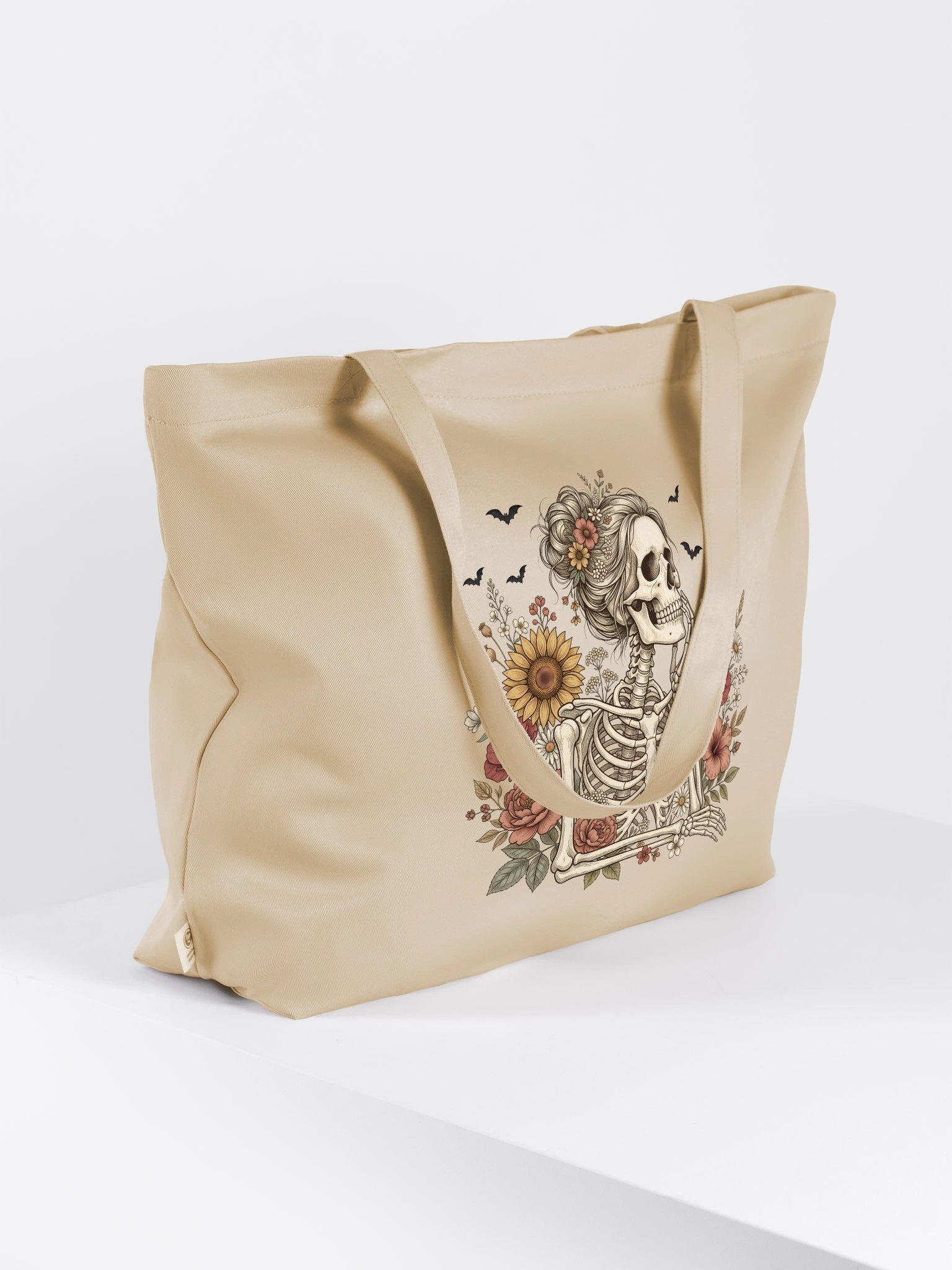 Floral Skeleton Organic Cotton Tote Bag | Gothic Botanical Tote product image (7)