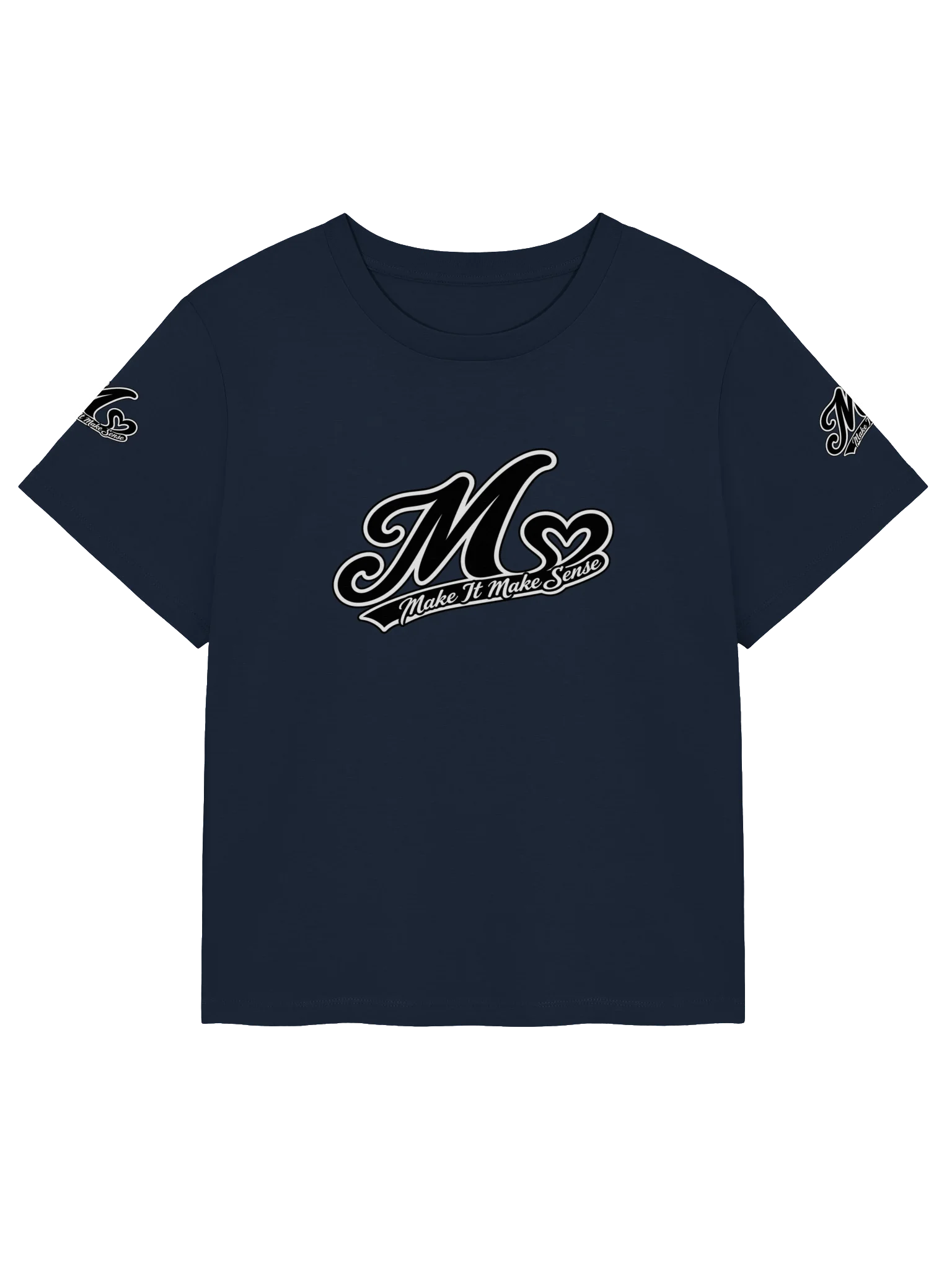 Make It Make Sense Women’s Black and White M Heart T-Shirt product image (3)
