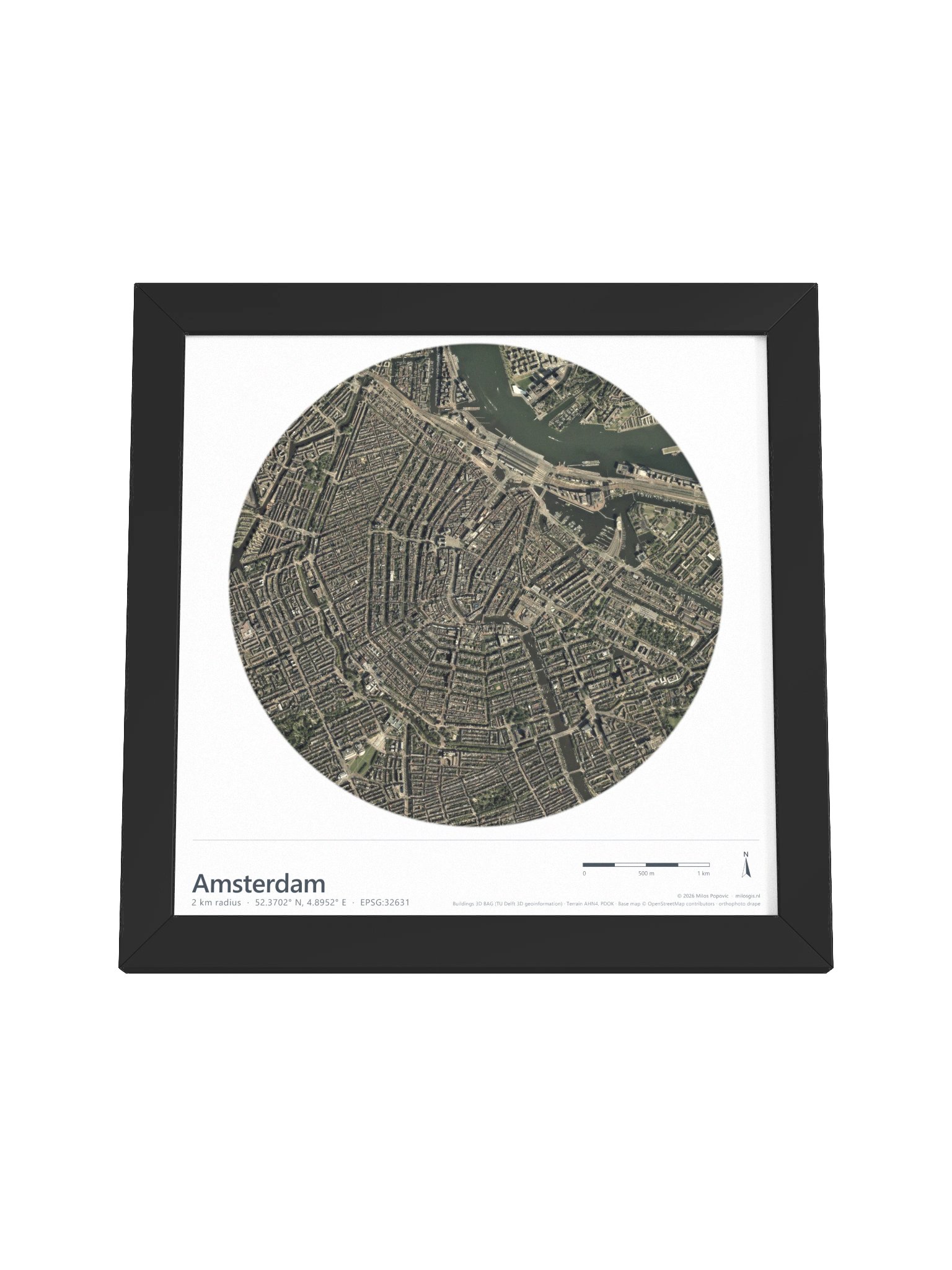 Amsterdam Aerial — Path-Traced 3D City Map · Framed Matte Poster product image (16)