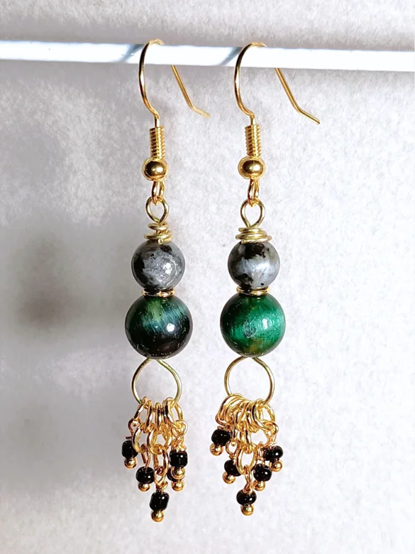 Handmade Celestial Earrings | Labradorite, Gold-Tone Dangle | "Green Galaxy" product image (2)