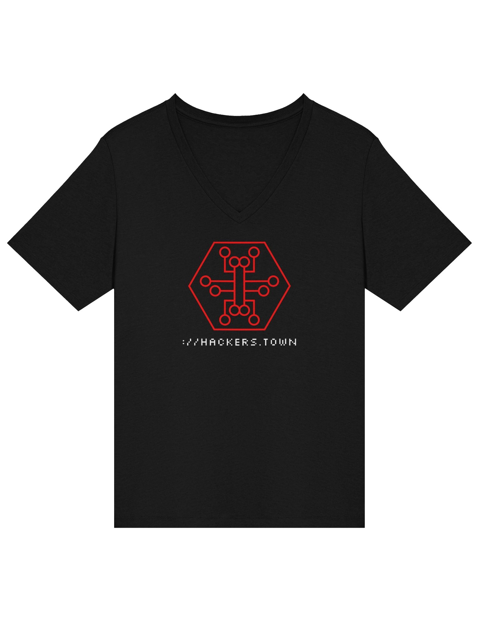 hackers.town v neck, women's cut, red product image (1)