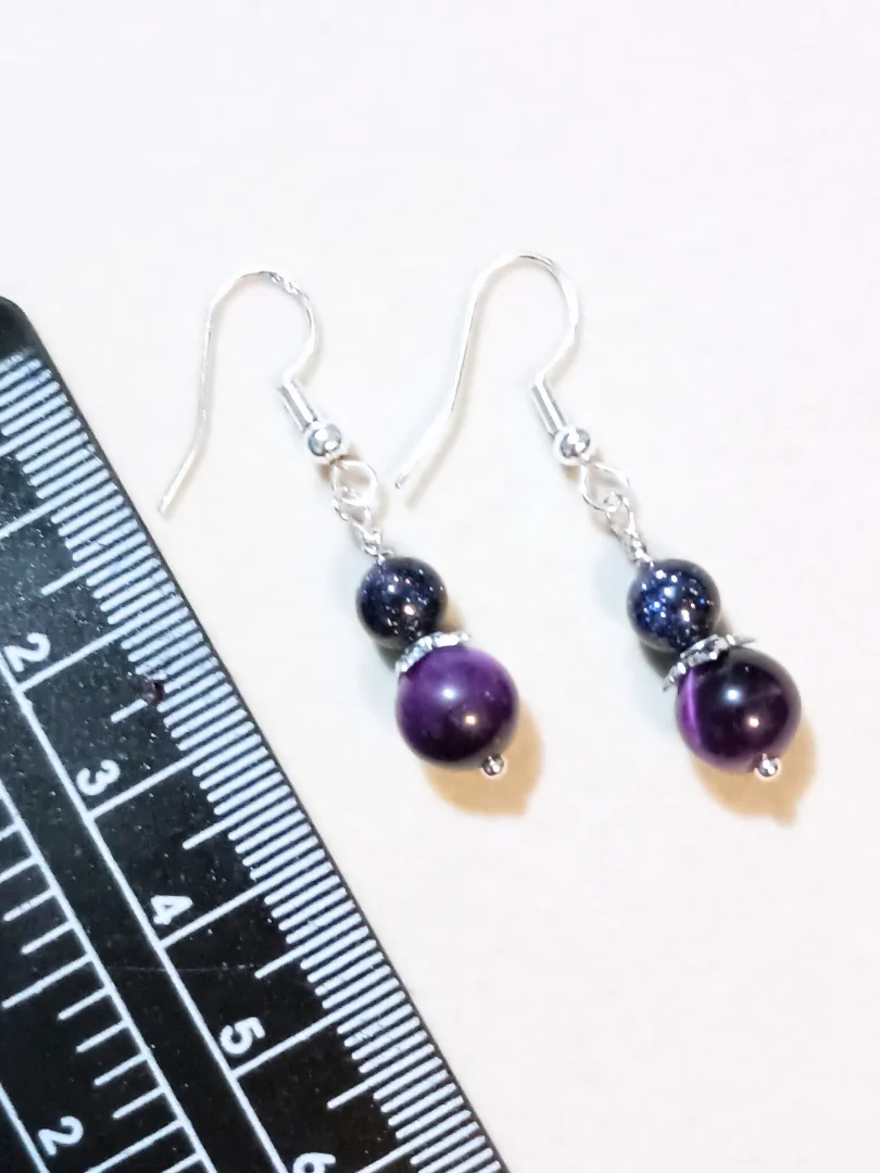 Blue & Purple lightweight Earrings | Hand-Crafted, Silver-Tone | "Moon Blossoms" product image (4)