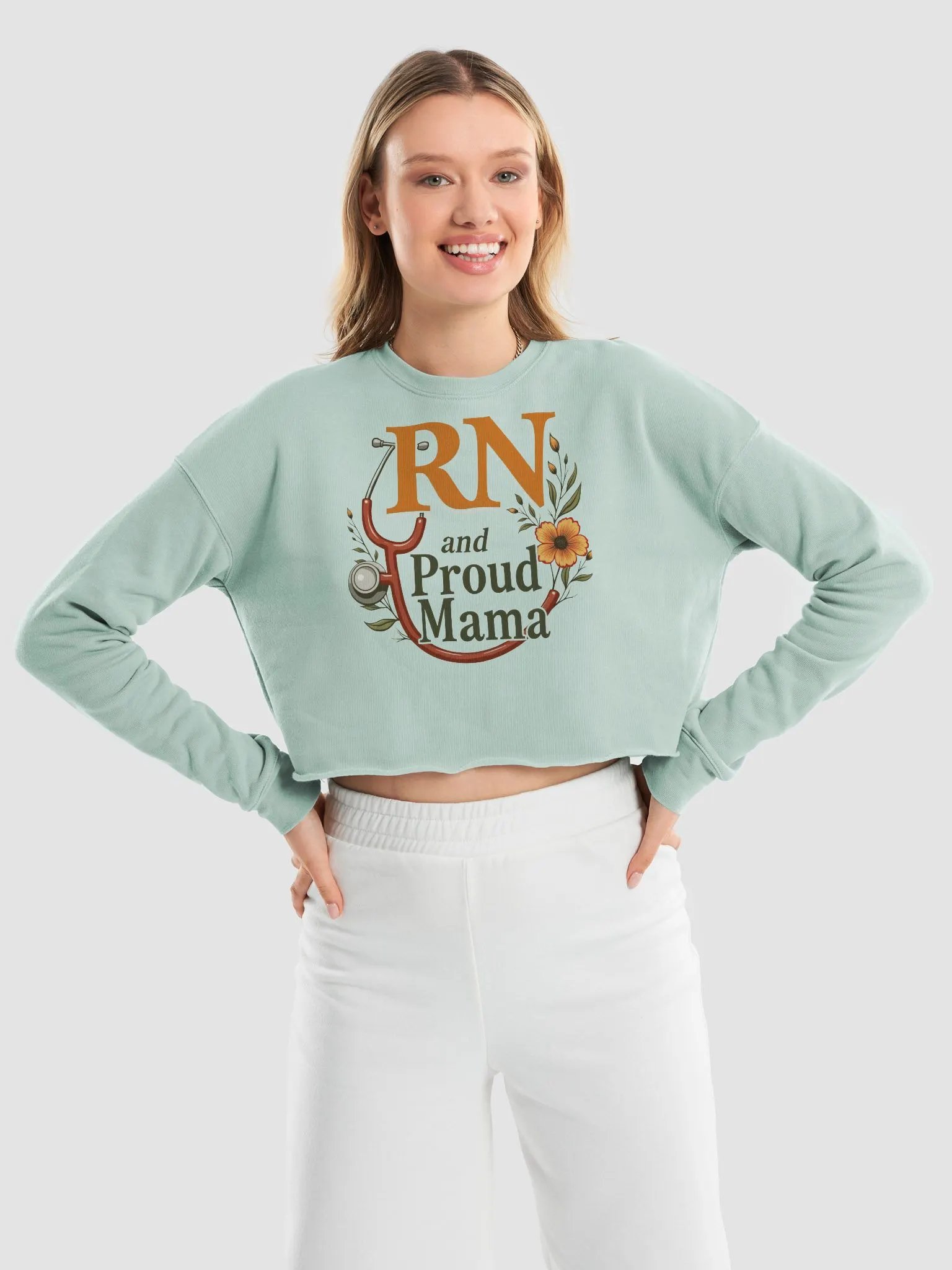 Proud RN and mama, Floral Stethoscope Fleece Crop Sweatshirt product image (17)