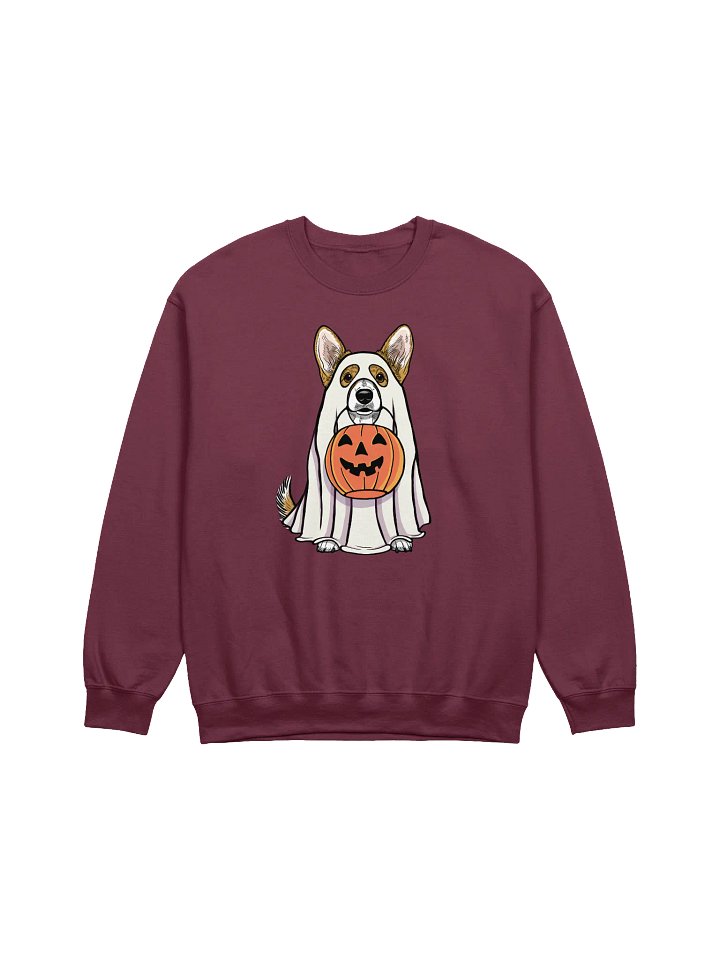 Funny Halloween Cardigan Welsh Corgi Sweatshirt | Funny Corgi Wearing a Ghost Costume and Holding a Pumpkin Basket product image (1)
