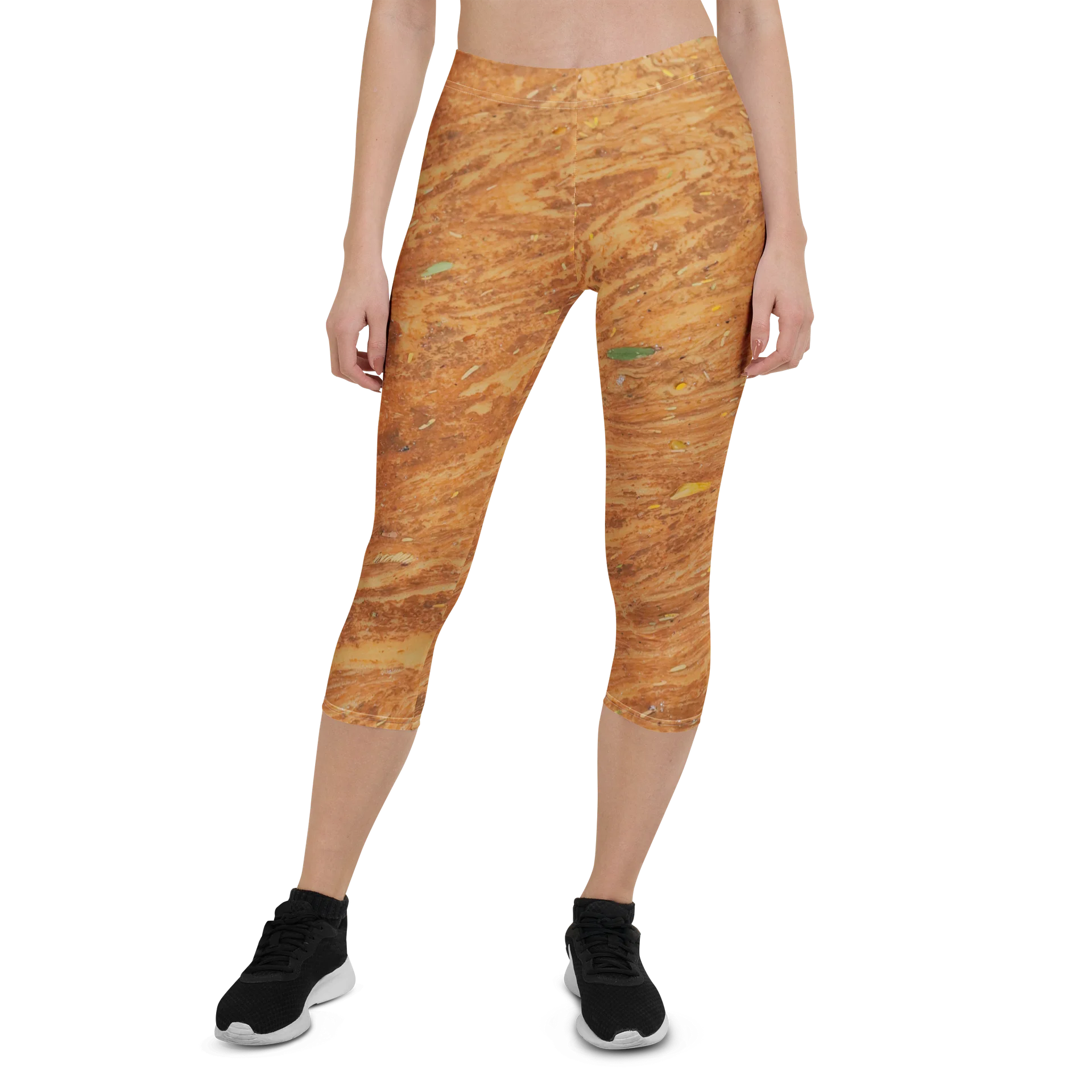 Terracotta Tea: All-Over Print Warm Rust & Leaf High-Waisted Yoga Capris product image (1)