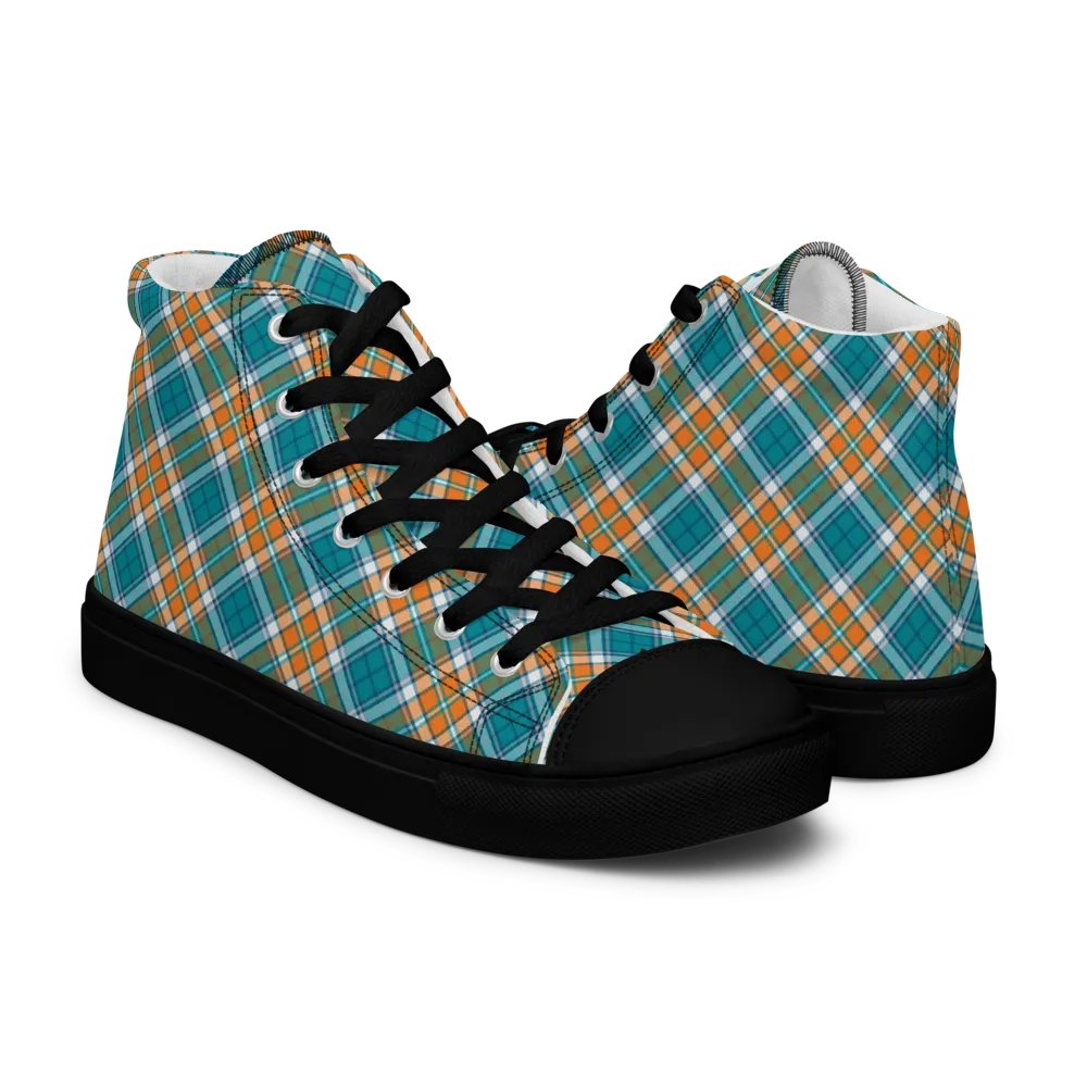 Turquoise and Orange Sporty Plaid Men's High Top Shoes product image (7)