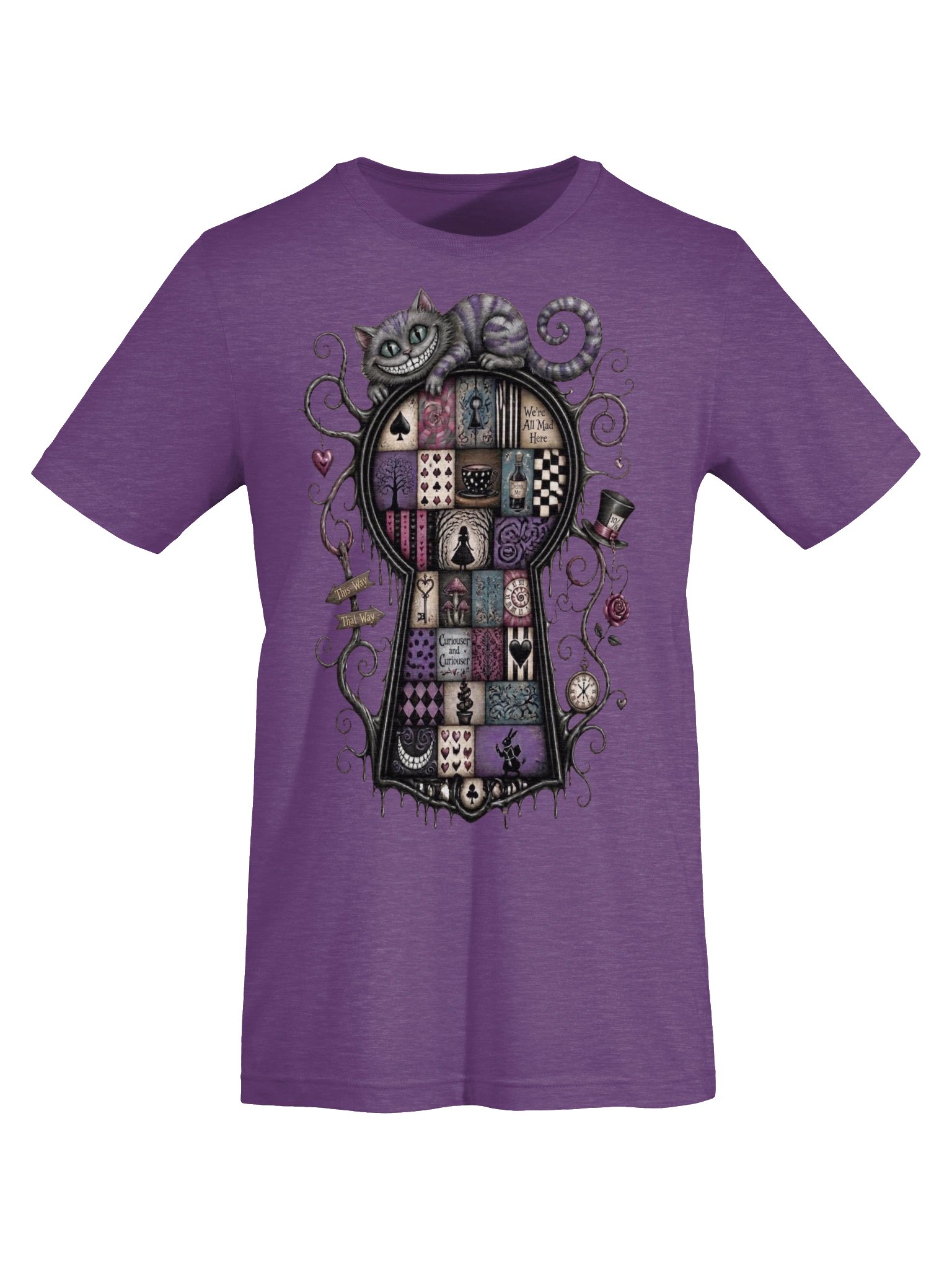 Cheshire Cat Wonderland Shirt, Dark Alice Tee, We're All Mad Here Whimsigoth Graphic product image (6)