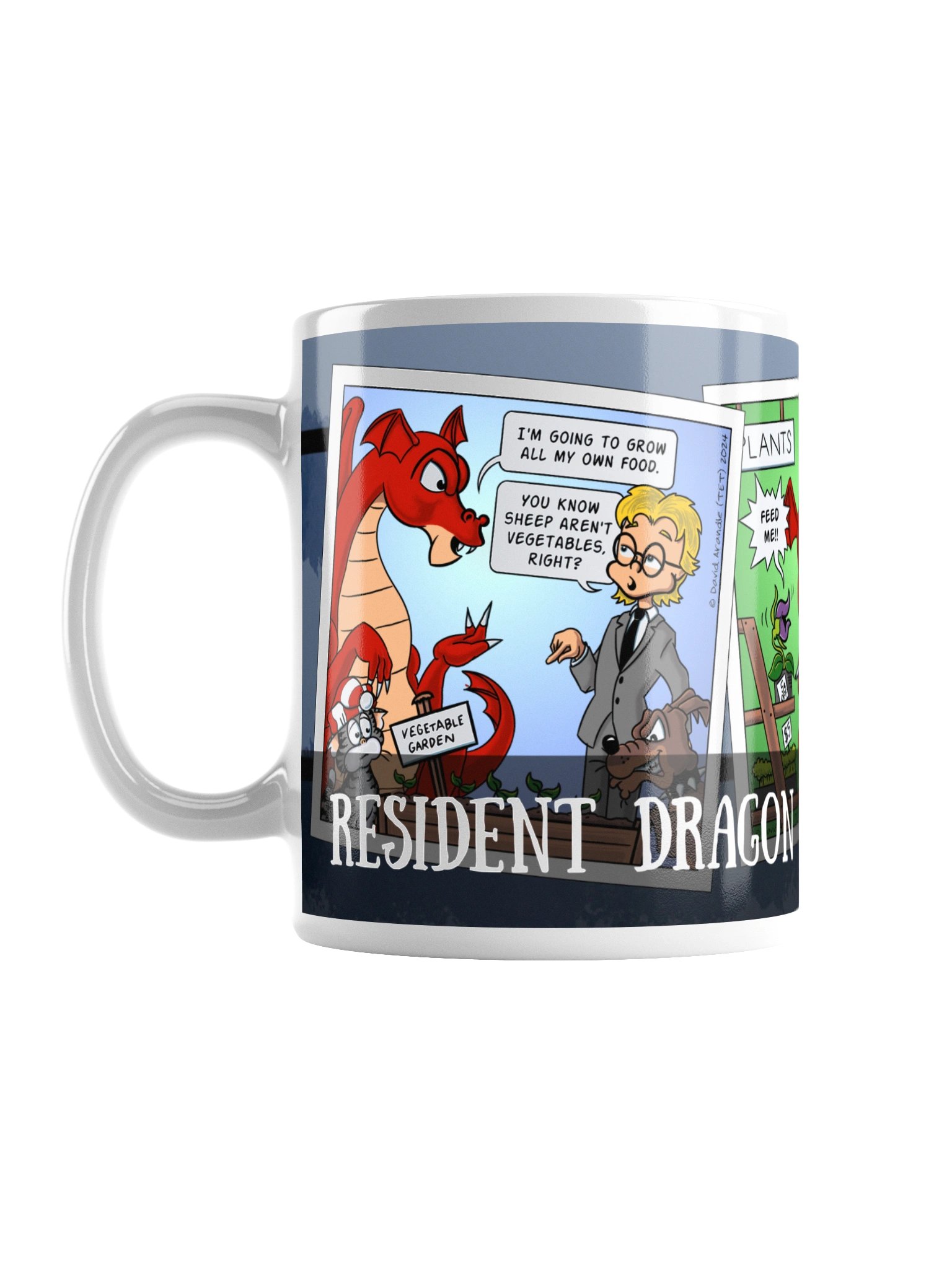 Resident Dragon Comic Red Thumb Gardener Three-Panel Mug product image (1)