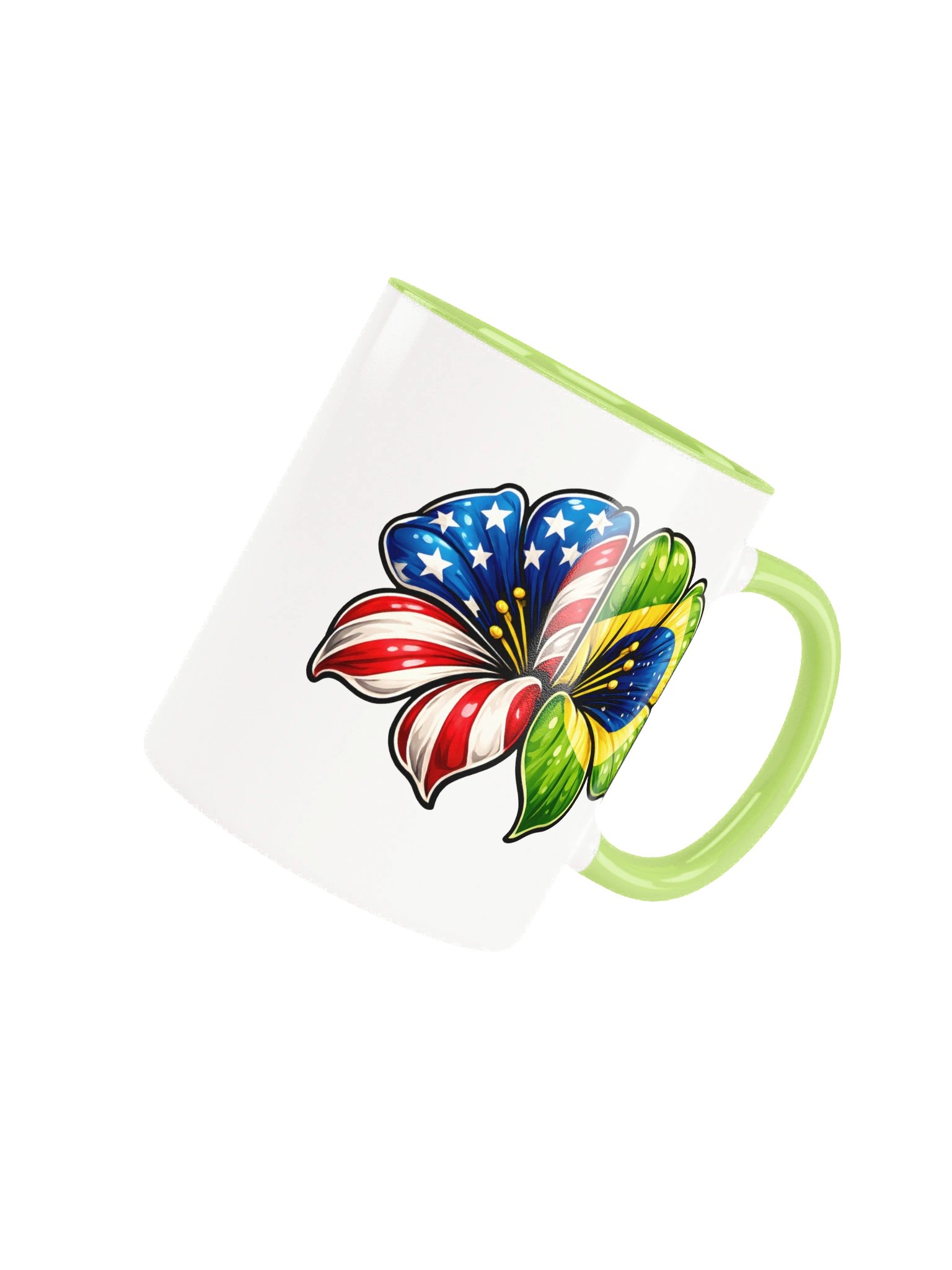 USA Brazil Flower Mug, Patriotic Floral Coffee Cup, American & Brazilian Flag Design Gift, 11oz Ceramic Mug product image (4)