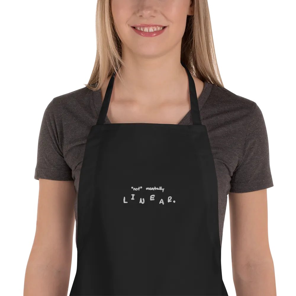 *not* mentally linear (white design) embroidered cooking apron product image (2)