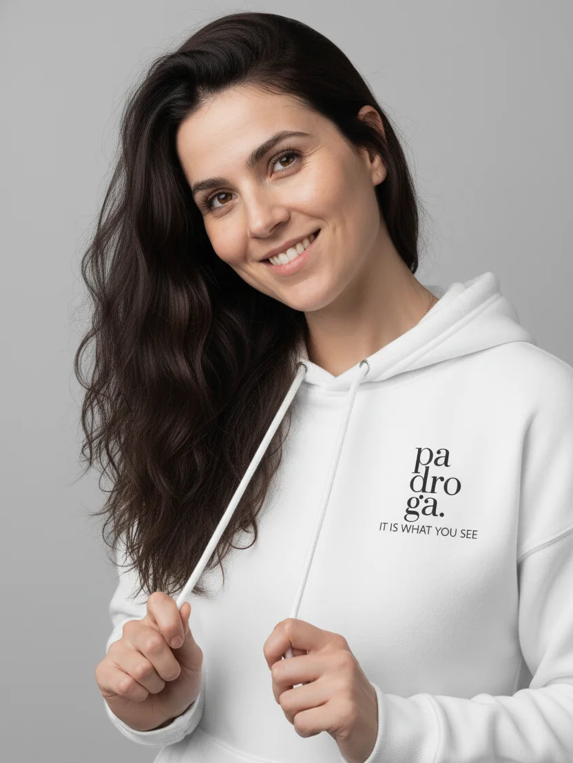padroga. white hoodie vertical logo product image (6)