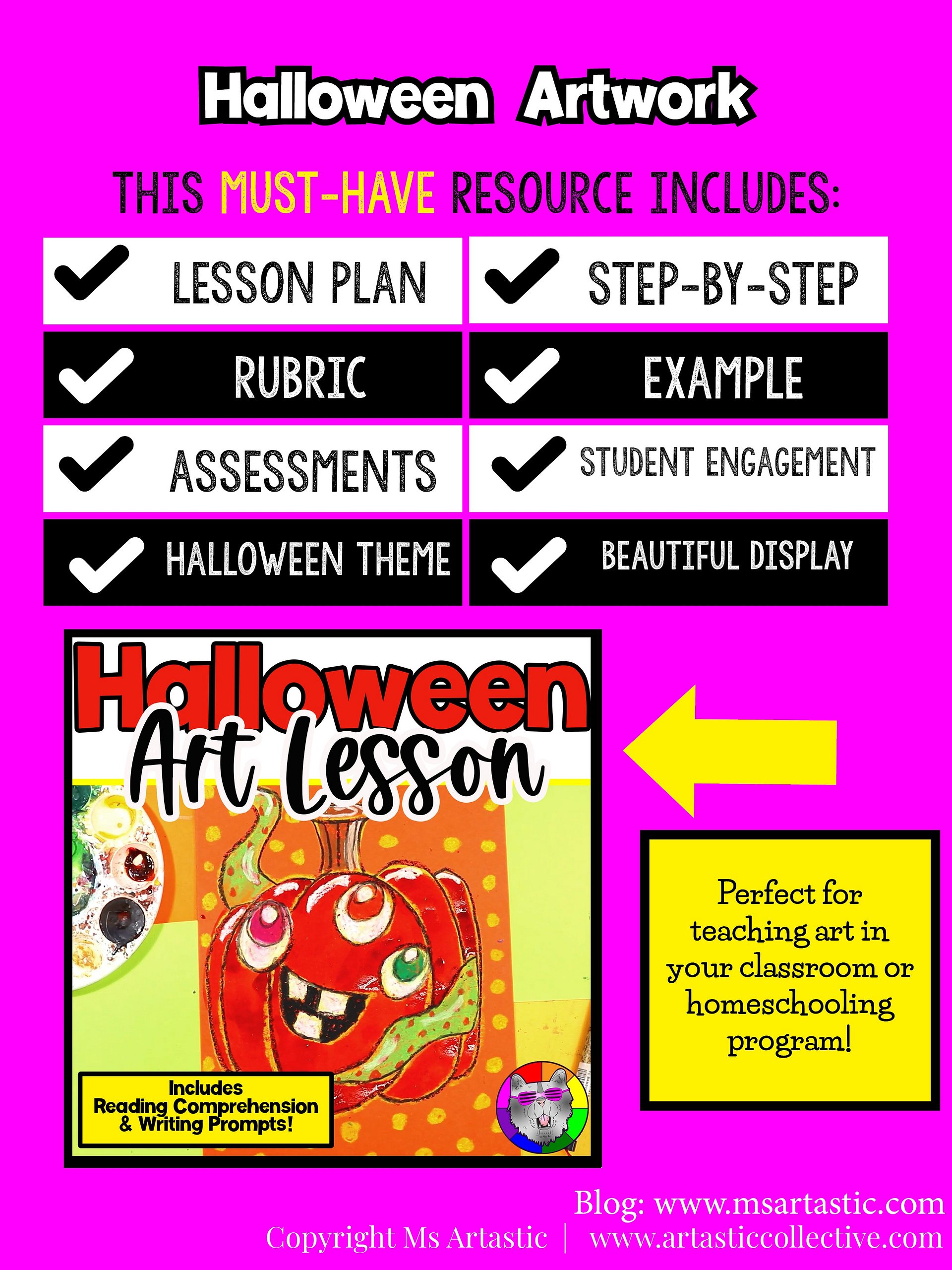 Halloween Monster Pumpkin Art Lesson with Reading, Writing & Step-by-Step Tutorial (Grades 1–4)igital Product product image (5)