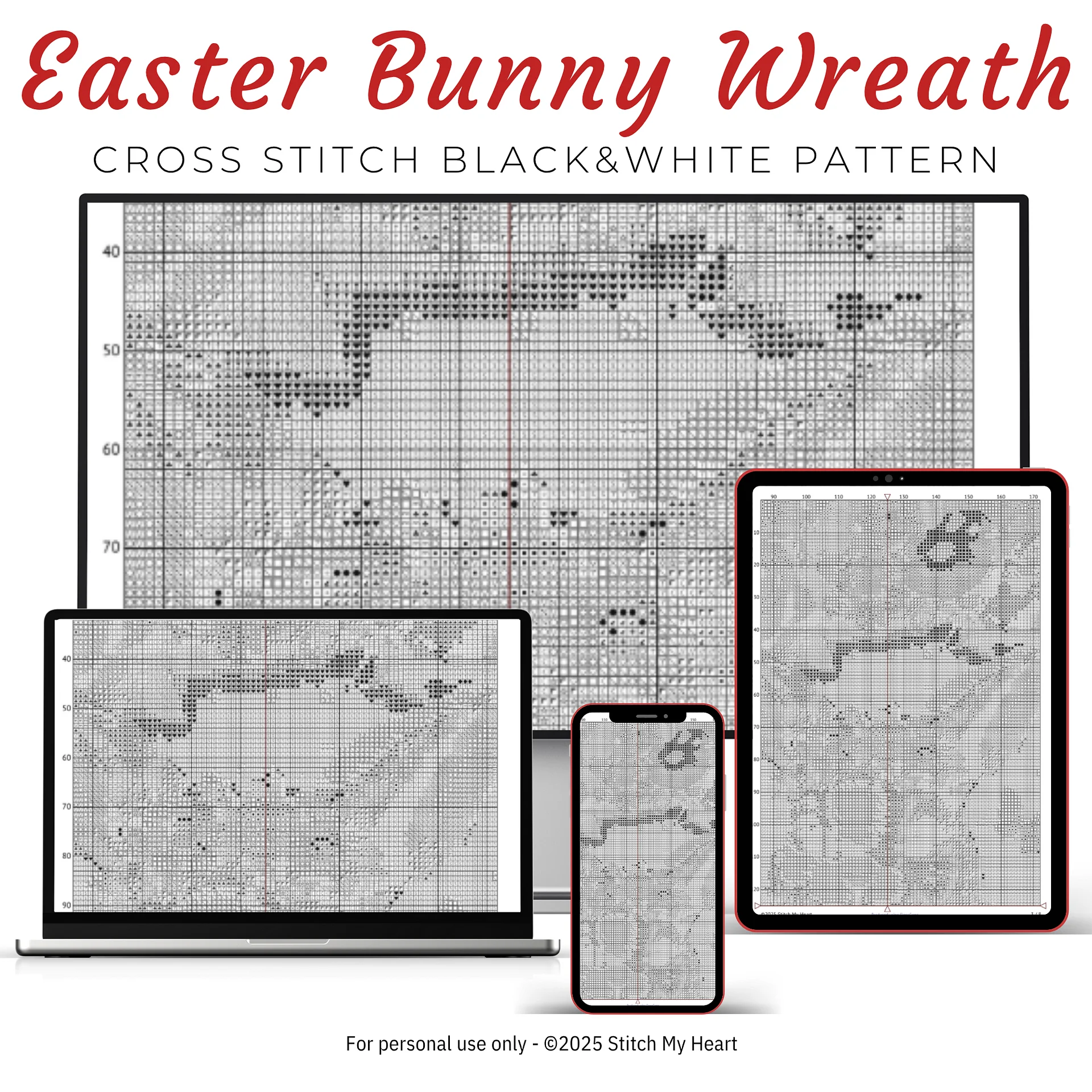 Easter Bunny Wreath Cross Stitch Pattern product image (4)