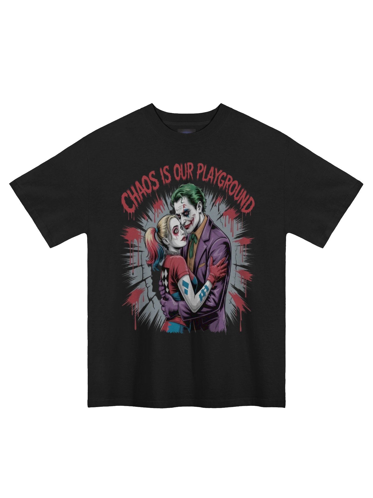 Chaotic Liaison: Joker & Harley Quinn Oversized Faded T-Shirt product image (3)
