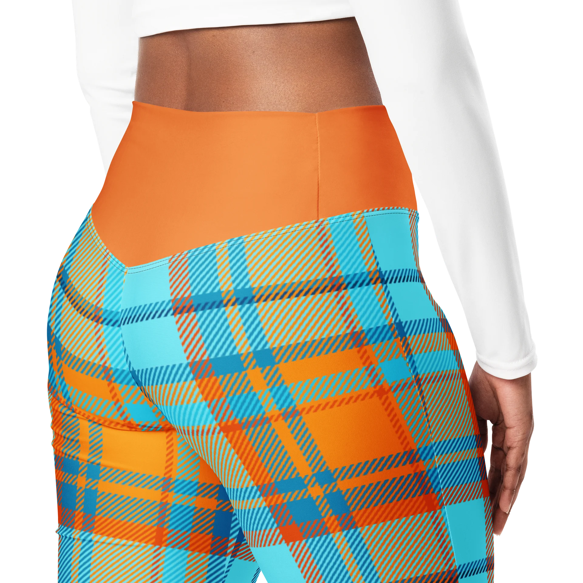 Retro Orange Plaid High-Waisted Flared Leggings product image (5)