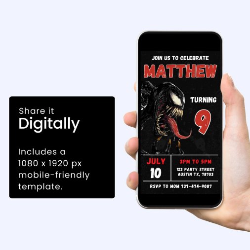 Venom 3 Birthday Invitation | Superhero Theme | Editable Canva Template | Instant Download | Venom Party Invite | DIY Superhero Birthday product image (2)