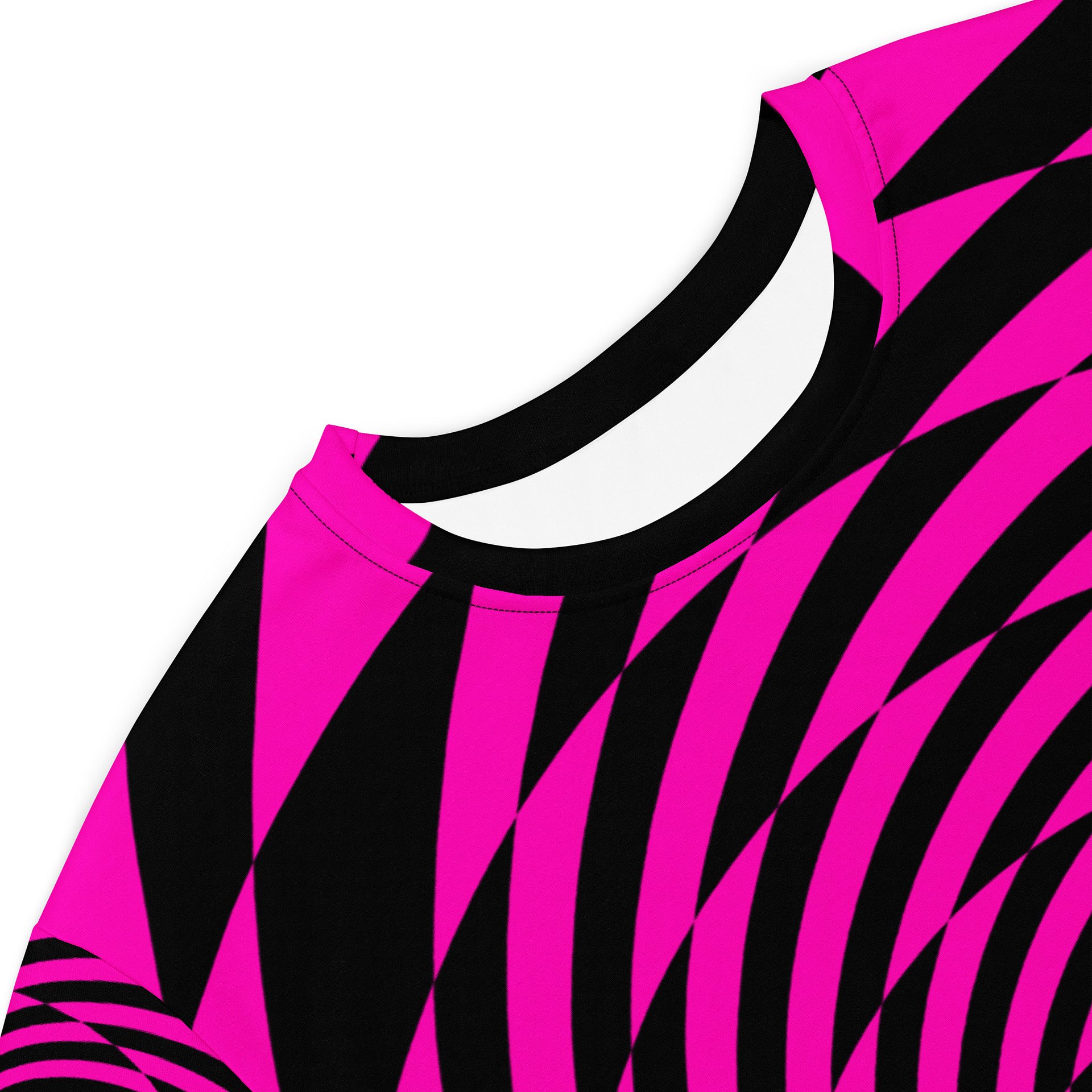 Psychedelic Spirals T-Shirt Dress, Trippy Techno Rave Outfit, EDM Festival Fashion, Black Hot Pink Twisted Checkers Clothing product image (3)