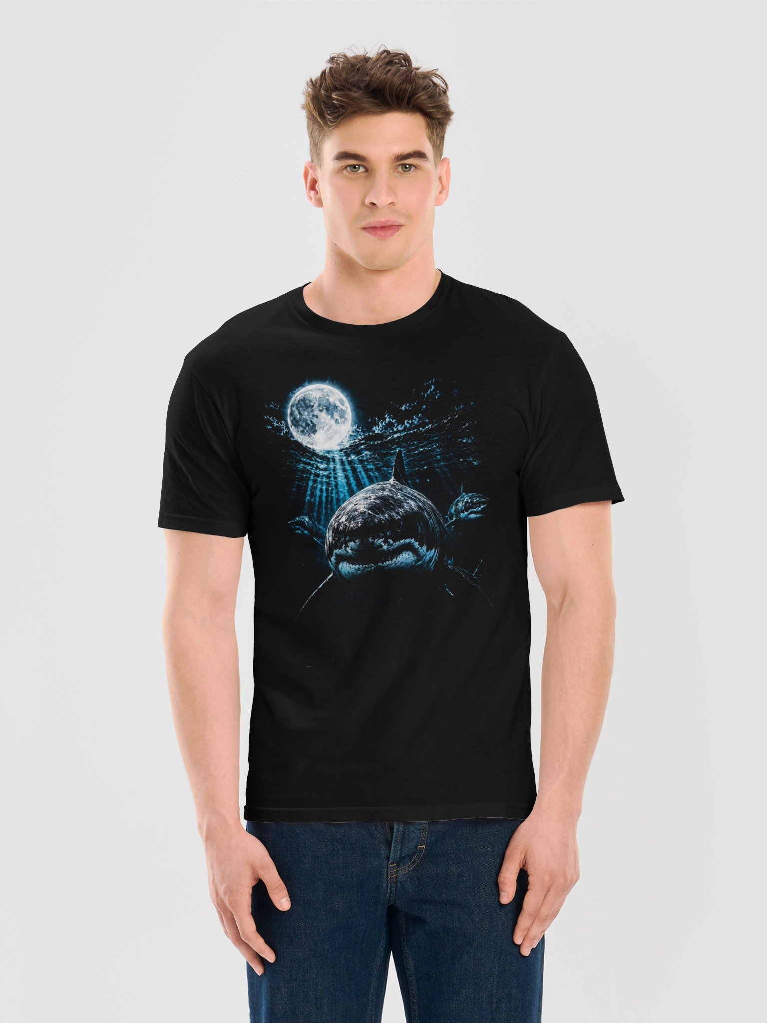 Great White Shark Howling Moon Tshirt | Legendary Wildlife Shirt product image (6)
