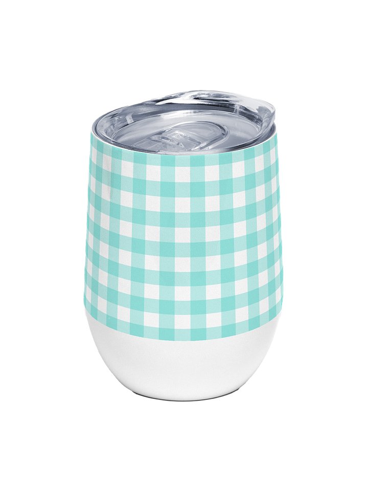 Teal and White Gingham Stainless Steel Wine Tumbler product image (1)