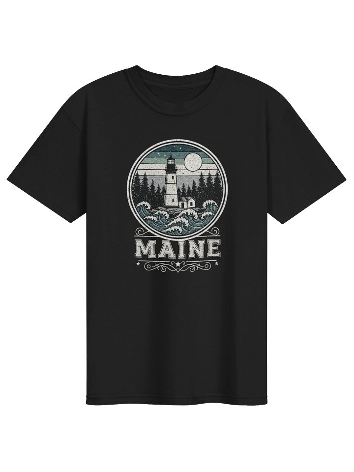 Maine Lighthouse Waves T-Shirt | Vintage Coastal Travel Tee product image (1)