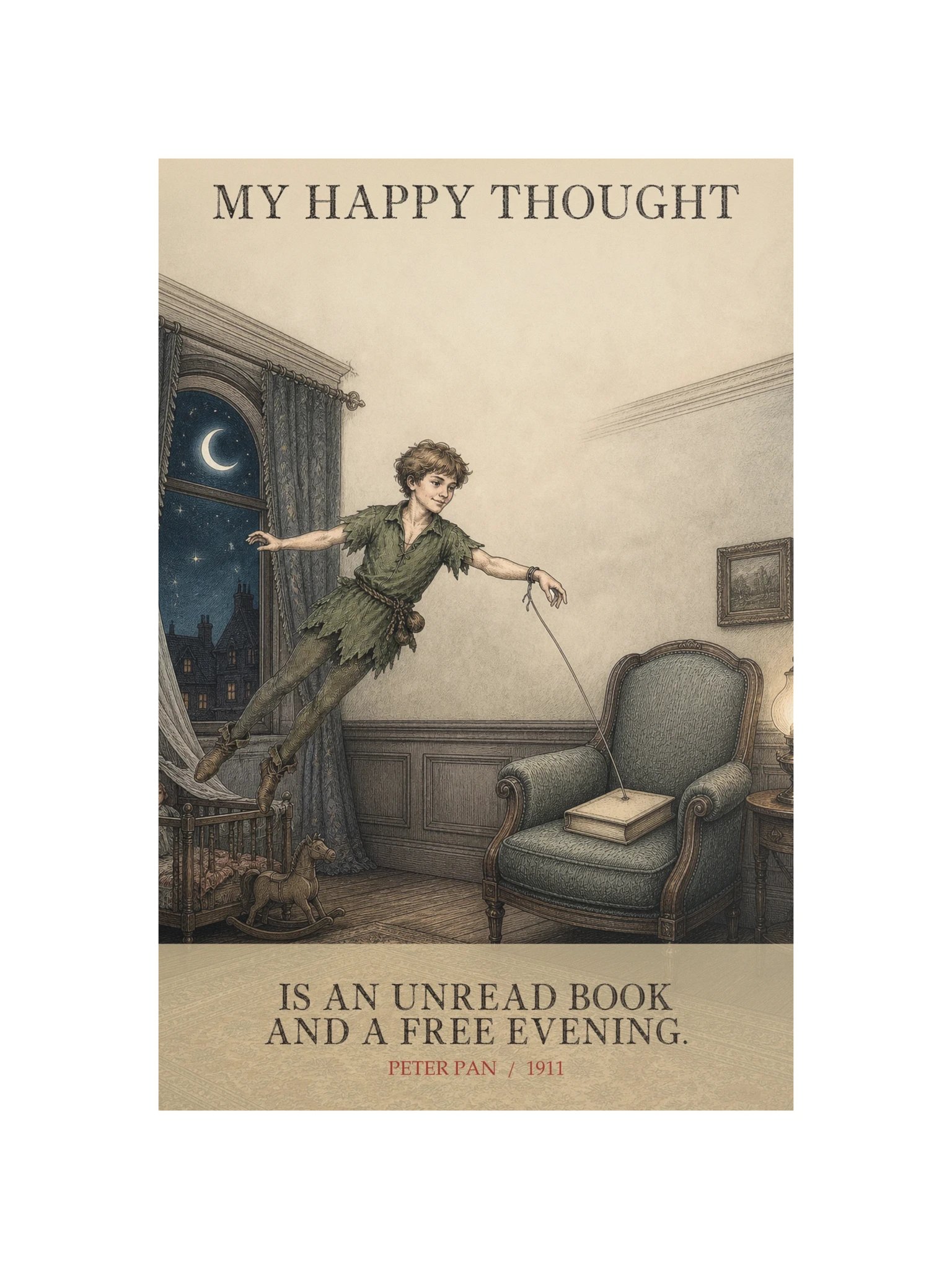 Happy Thought Unread Book Free Evening -- Peter Pan Art Print product image (12)