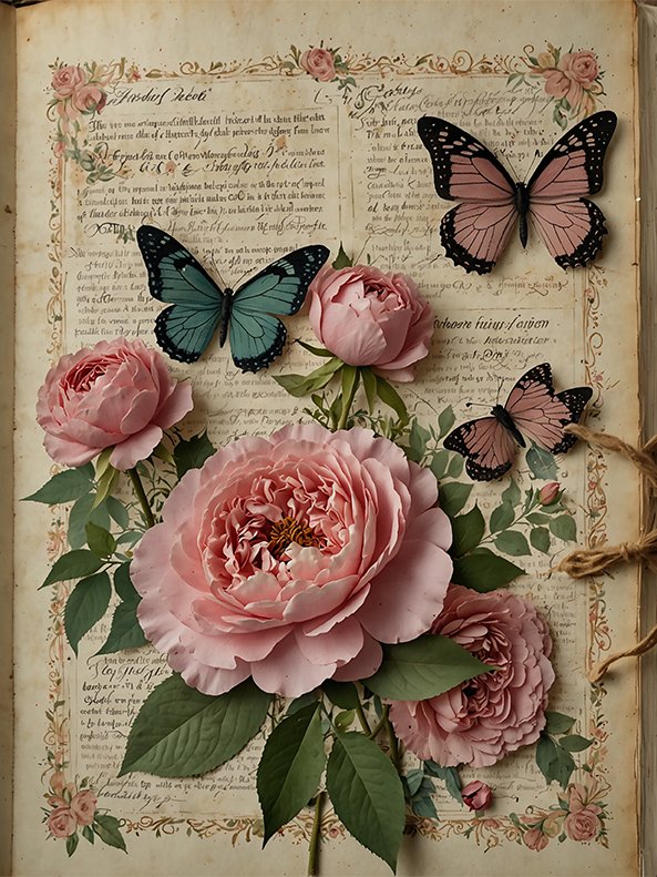 Set of 8 Antique Book Pages with Garden Roses No.R245 product image (5)