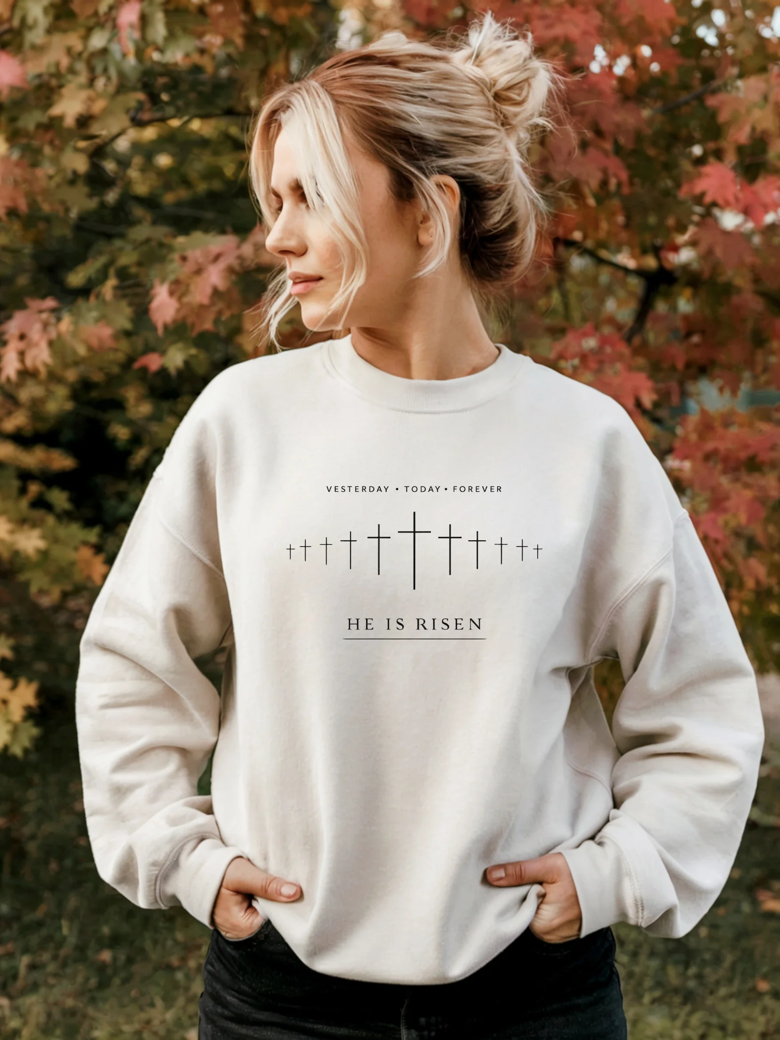 Yesterday • Today • Forever Christian Crosses Minimalist Faith Sweatshirt | Hebrews 13:8 | Christian Apparel | Kingdom Life Co. product image (17)