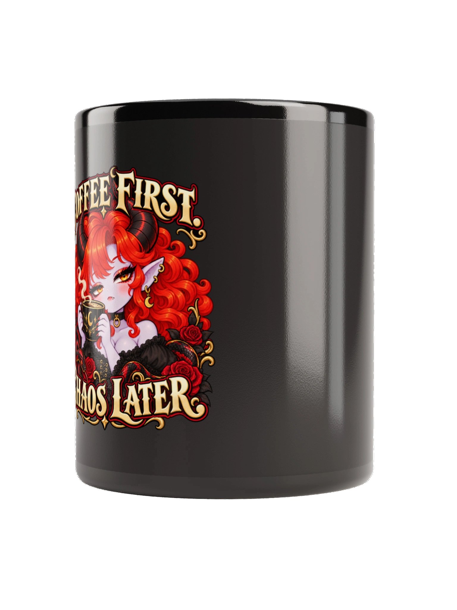 Coffee First Chaos Later Black Glossy Mug product image (4)