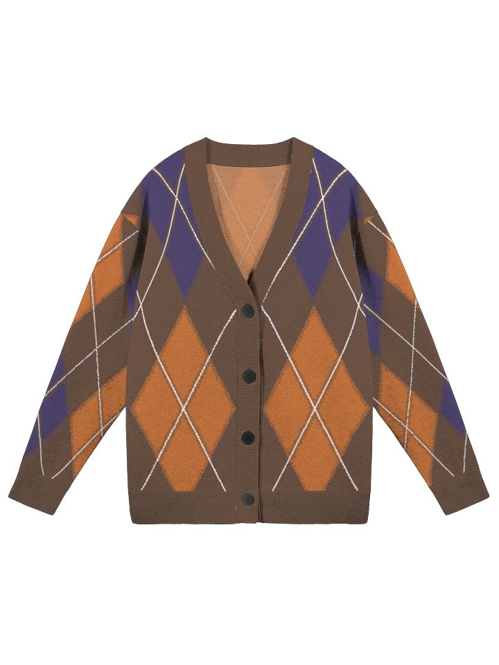 Classic Orange Brown Argyle Print Sweater product image (5)