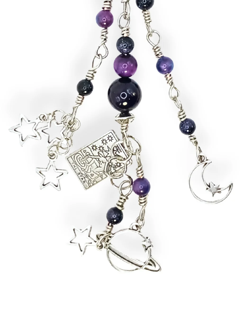 Purple Celestial Purse Charm | Sparkly Goldstone & Tarot, Silver-Tone | "Star Shower" product image (2)