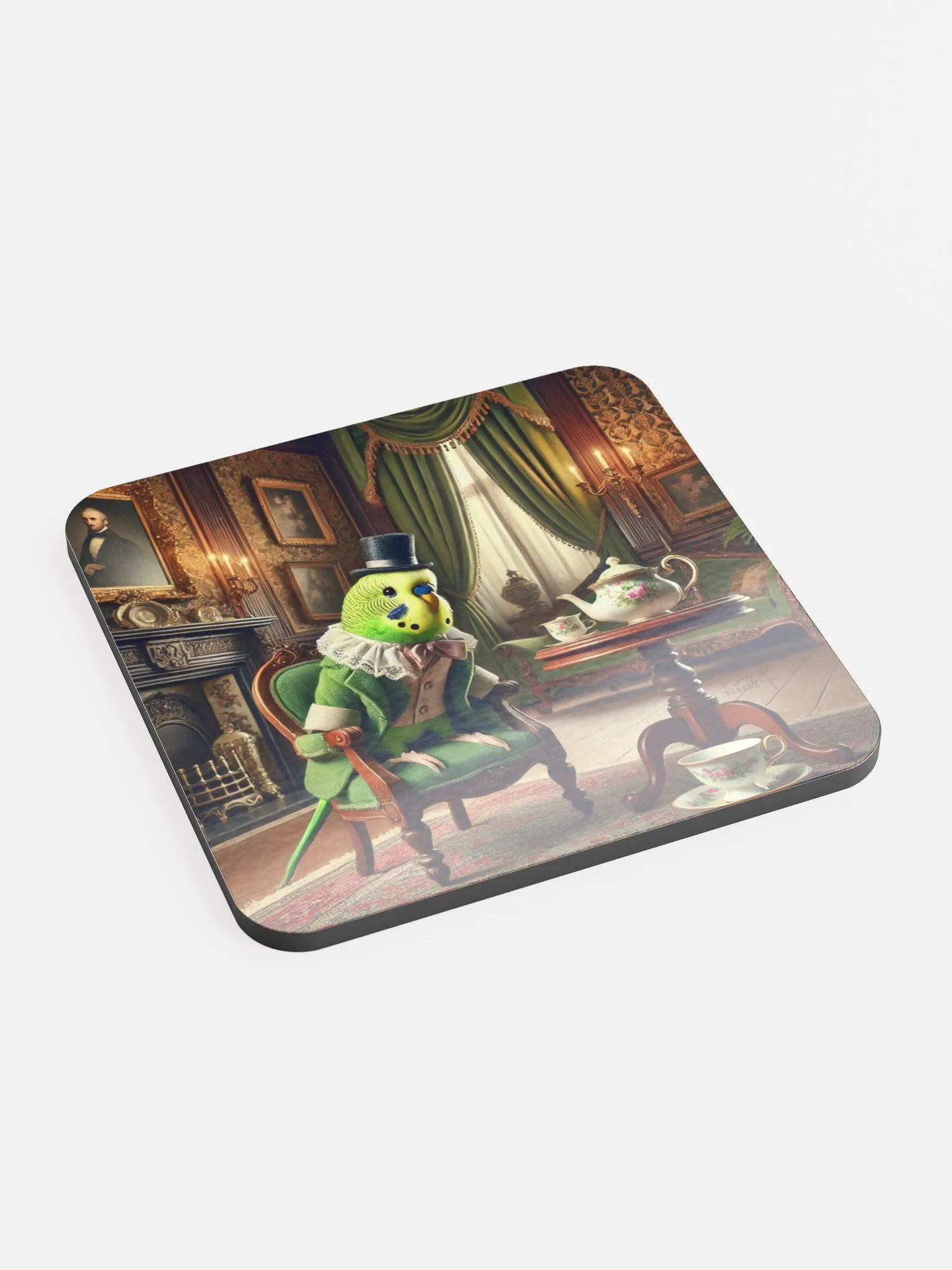 Perch & Sip – Glossed Cork Coaster with Parakeet Art 5 product image (2)