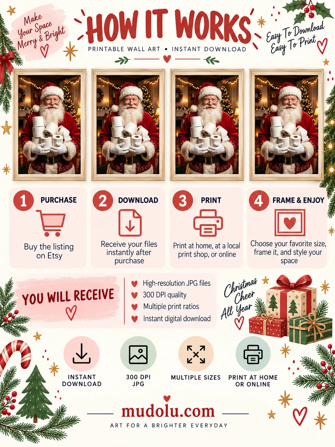 Funny Santa Toilet Paper Christmas Bathroom Wall Art Printable Holiday Decor Digital Download product image (3)