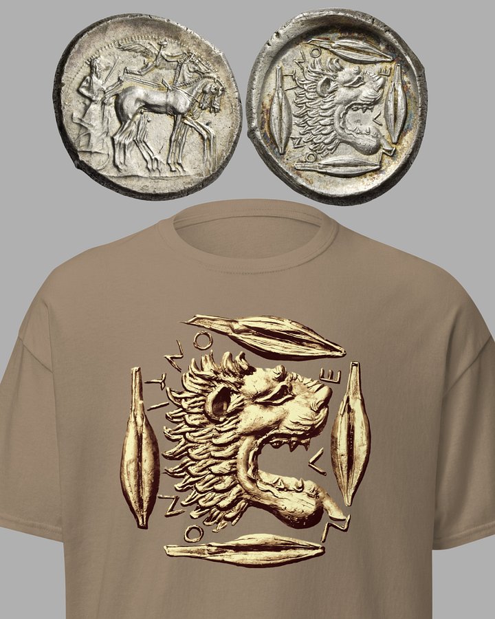 'Golden Lion' Authentic Greek Coin Art 3rd Century BC, T-Shirt product image (2)