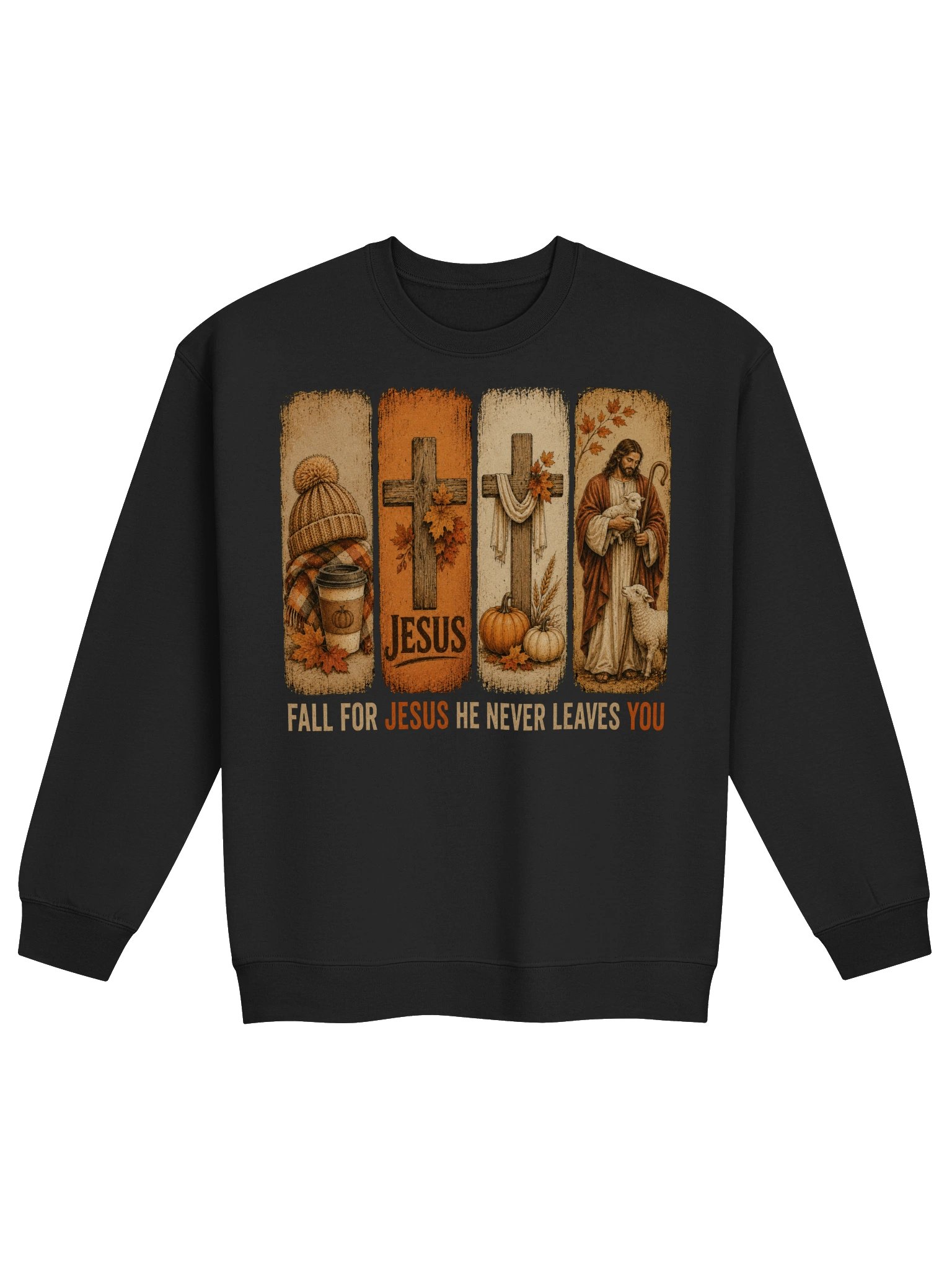 Fall for Jesus He Never Leaves You Sweatshirt | Funny Autumn Christian Crewneck product image (3)