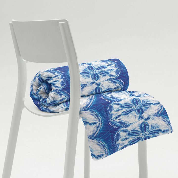 Sand Dollar Tie-Dye Throw Blanket | Coastal Blue & White Cozy Blanket | by Monique Faella Designs™ product image (2)
