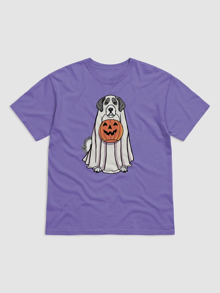 Funny Halloween Great Pyrenees(Gray) T-Shirt | Funny Pyr Wearing a Ghost Costume and Holding a Pumpkin Basket product image (1)