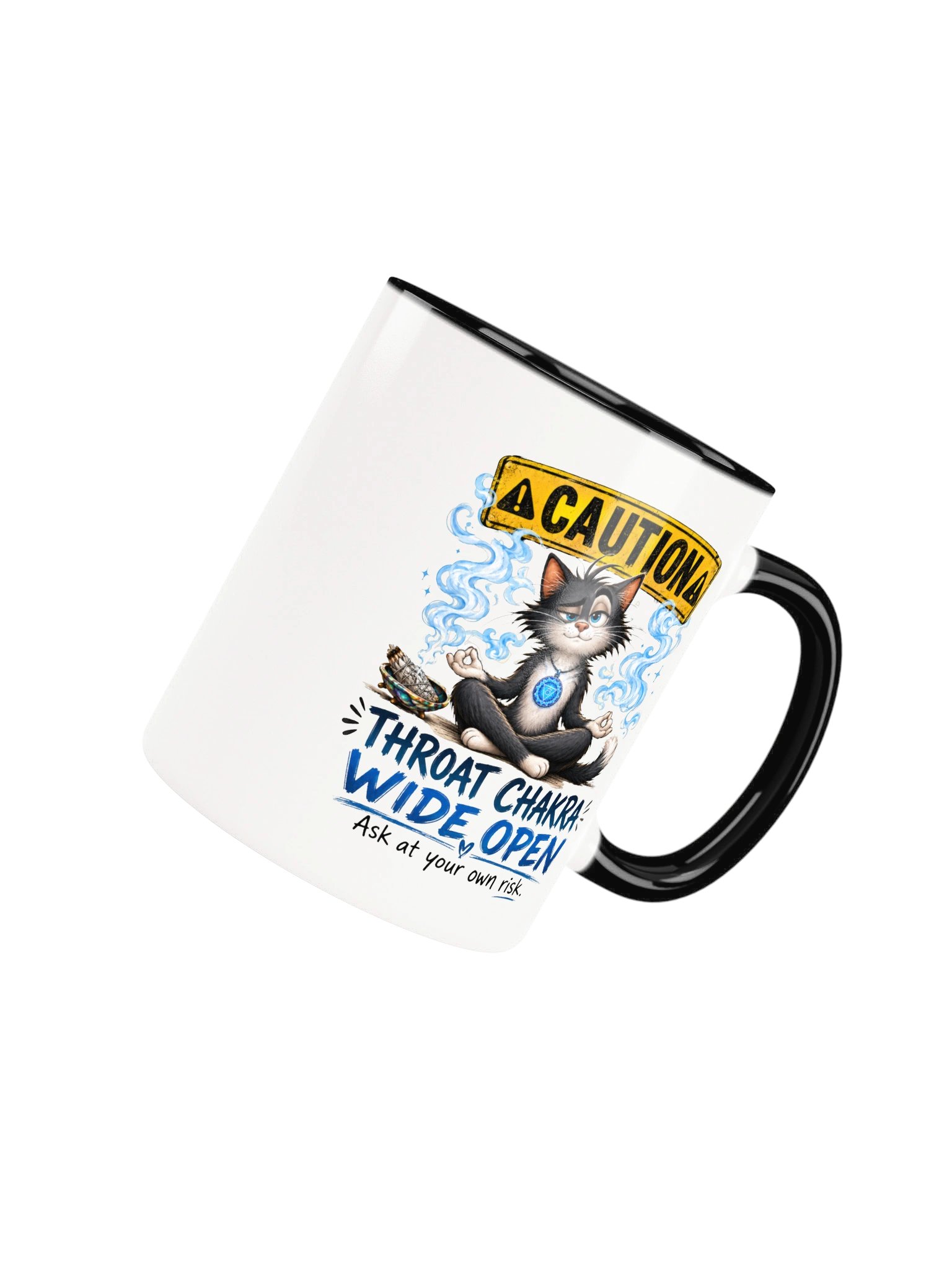 Caution: Throat Chakra Wide Open Meditation Cat Mug product image (72)