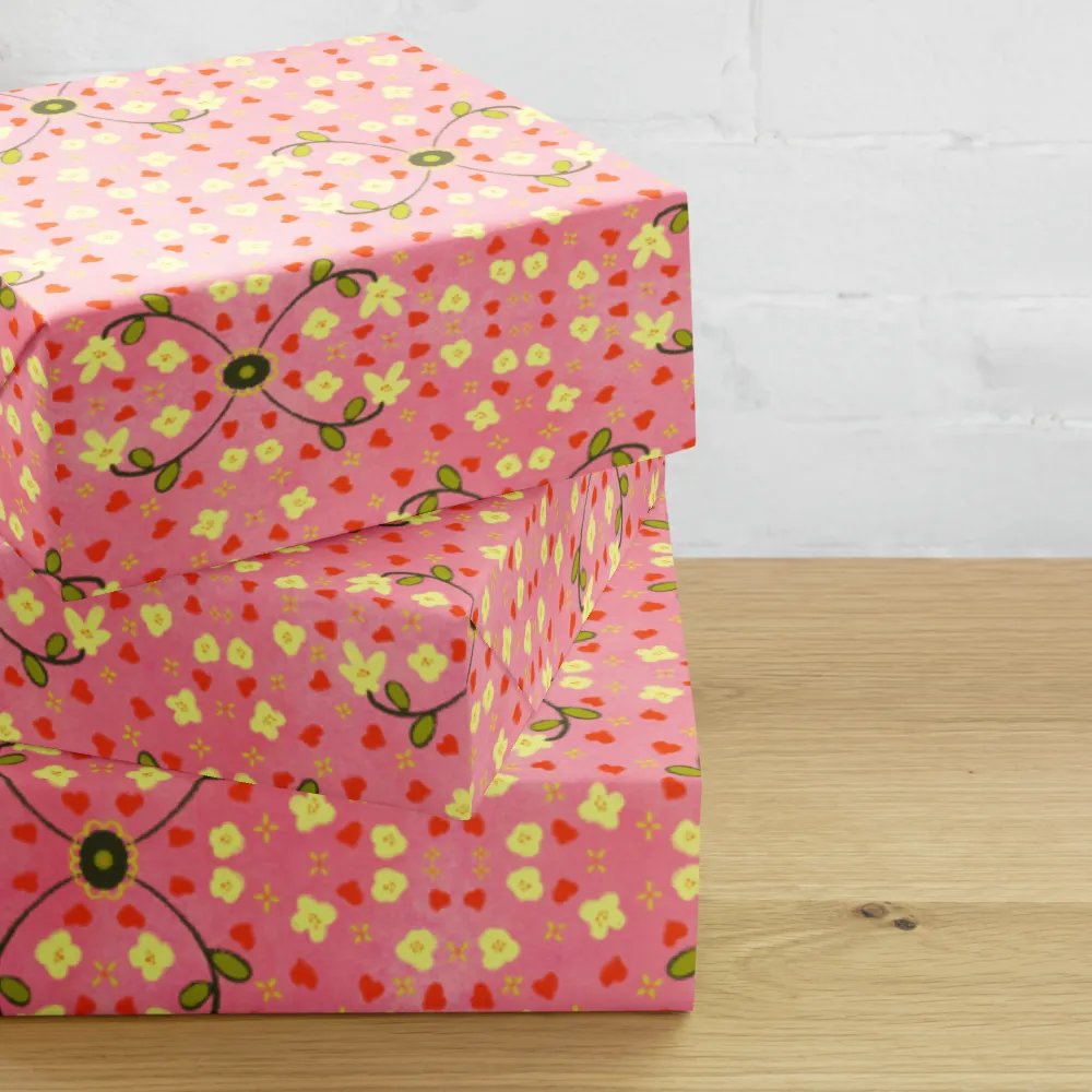 Hearts and Flowers Pink Wrapping Paper product image (10)
