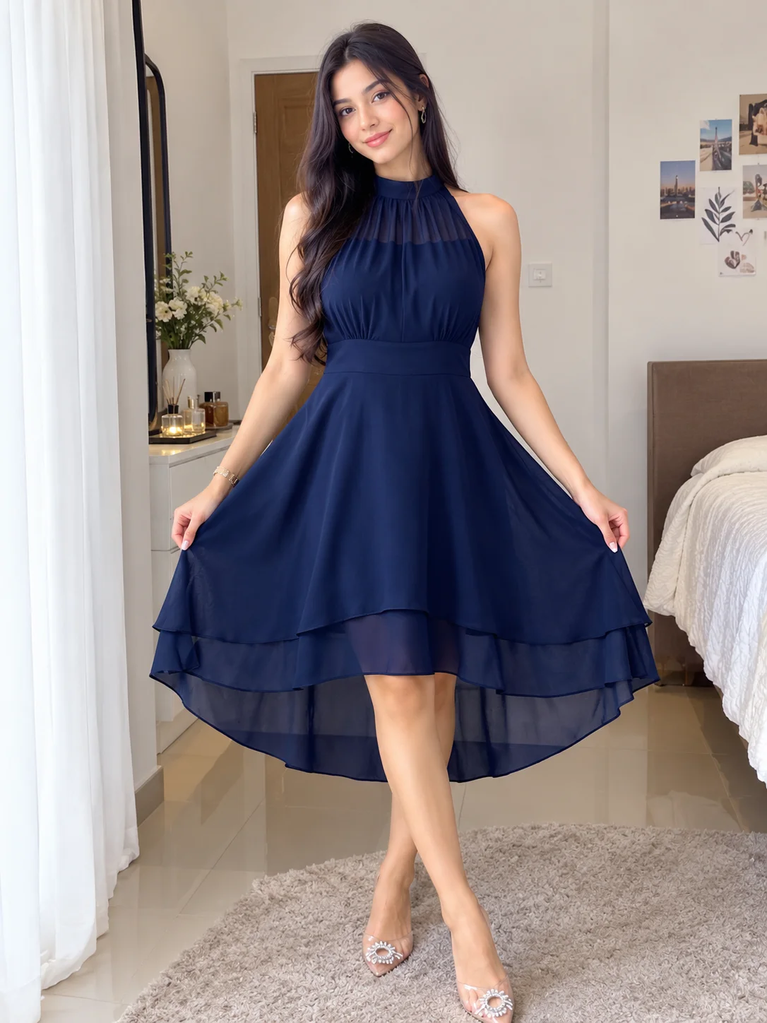 Elenzga Plus Size Round Neck Sleeveless Double Ruffle Hem Asymmetrical Hem Dress product image (1)