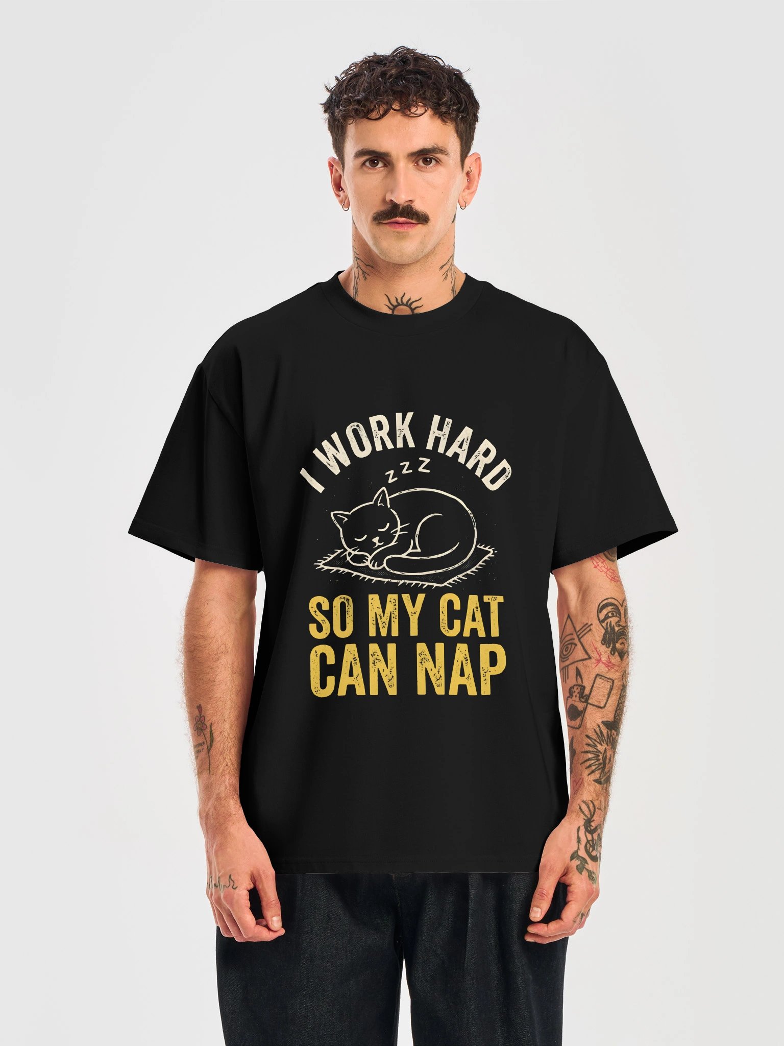 Funny Cat Lover "I Work Hard So My Cat Can Nap" Vintage Graphic T-Shirt product image (13)