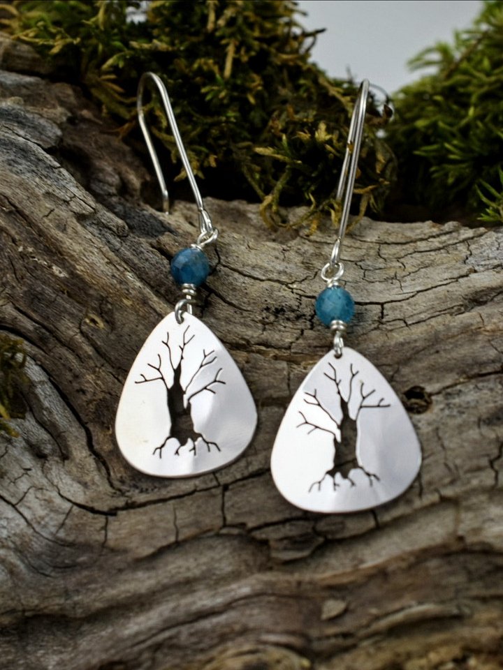 Tree Earrings in Sterling Silver with Apatite product image (1)