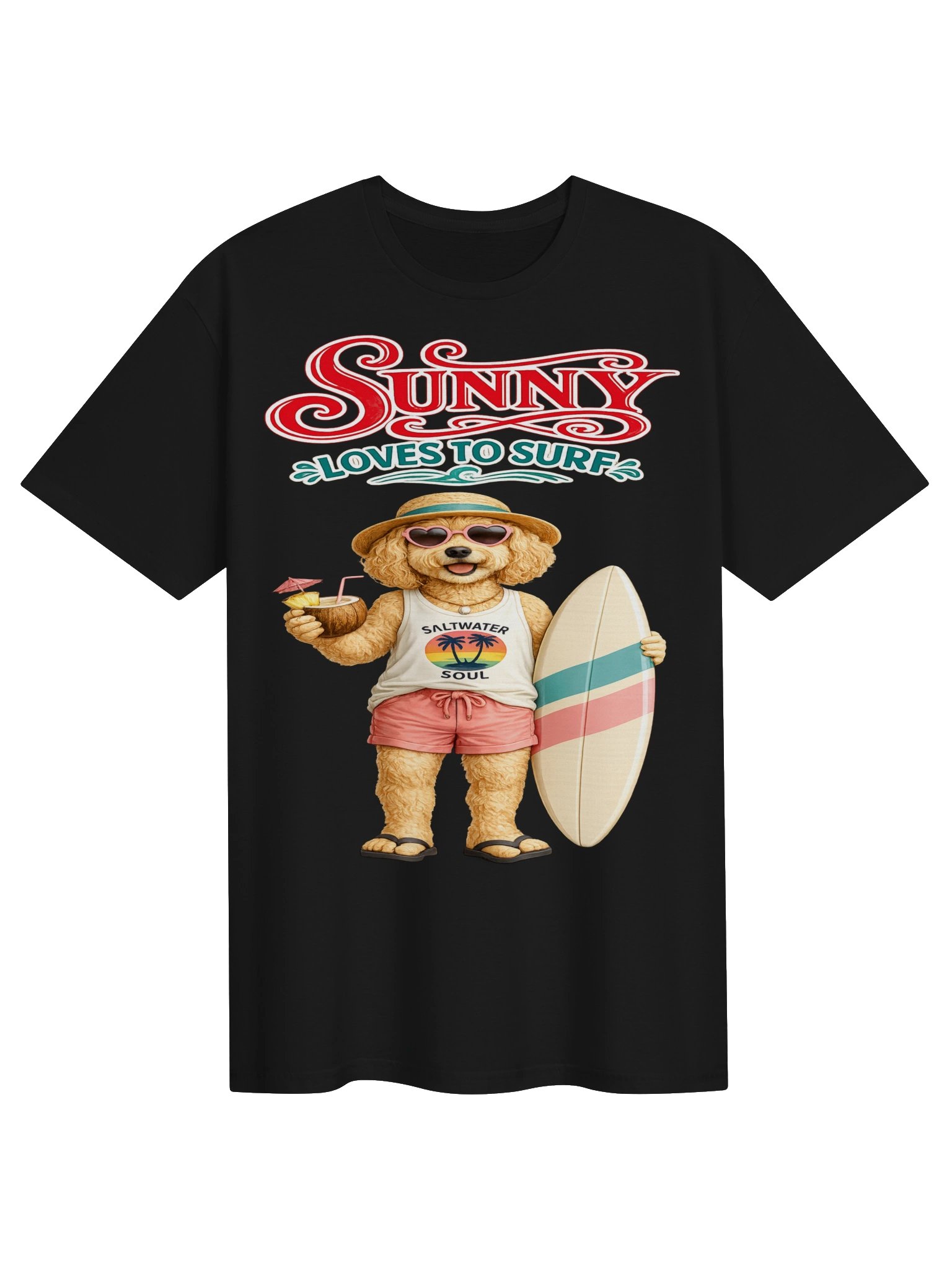 Sunny Loves to Surf Doodle Adult Tee product image (1)