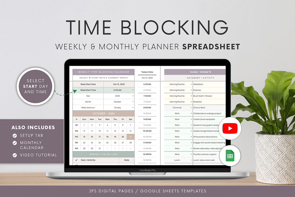 Time Blocking Planner Spreadsheet | Google Sheets Template | 24 Hour ...