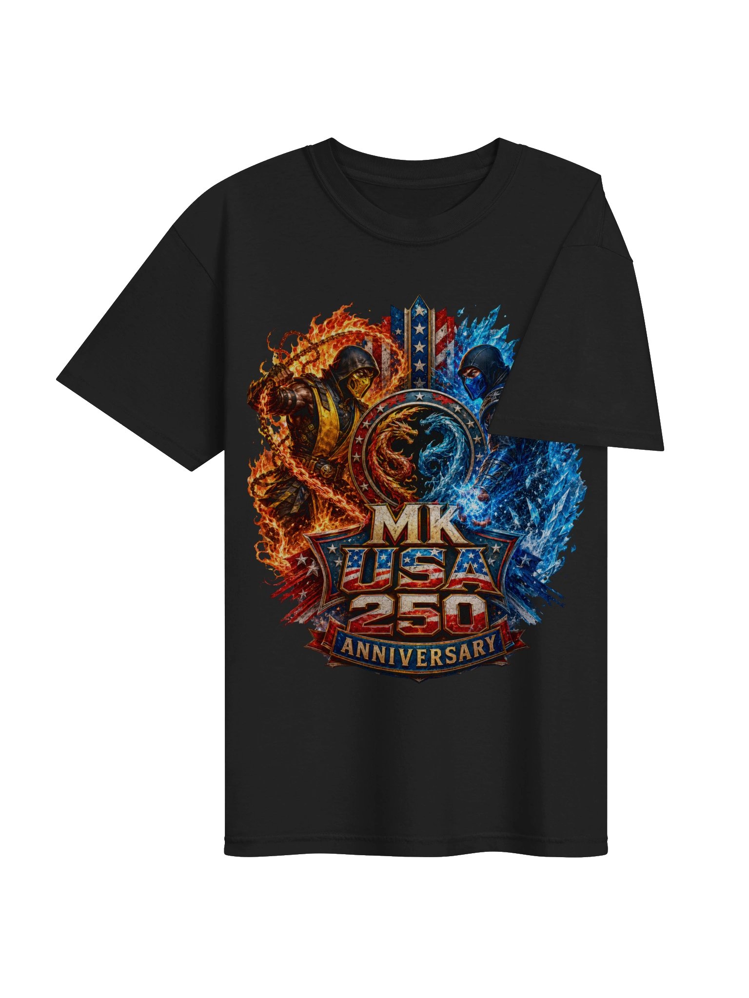 Mortal Kombat USA 250th Anniversary T-Shirt – Fire & Ice Patriotic Graphic Tee product image (5)