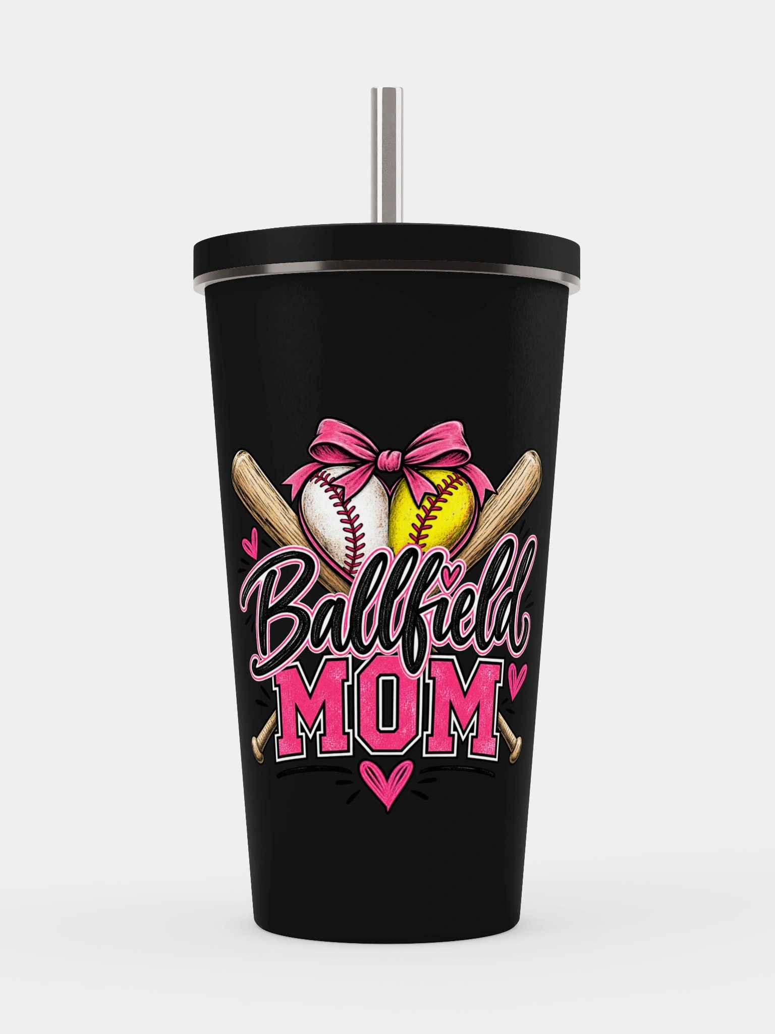 Ballfield Mom Baseball & Softball Bow Tumbler | Cup with Straw product image (1)