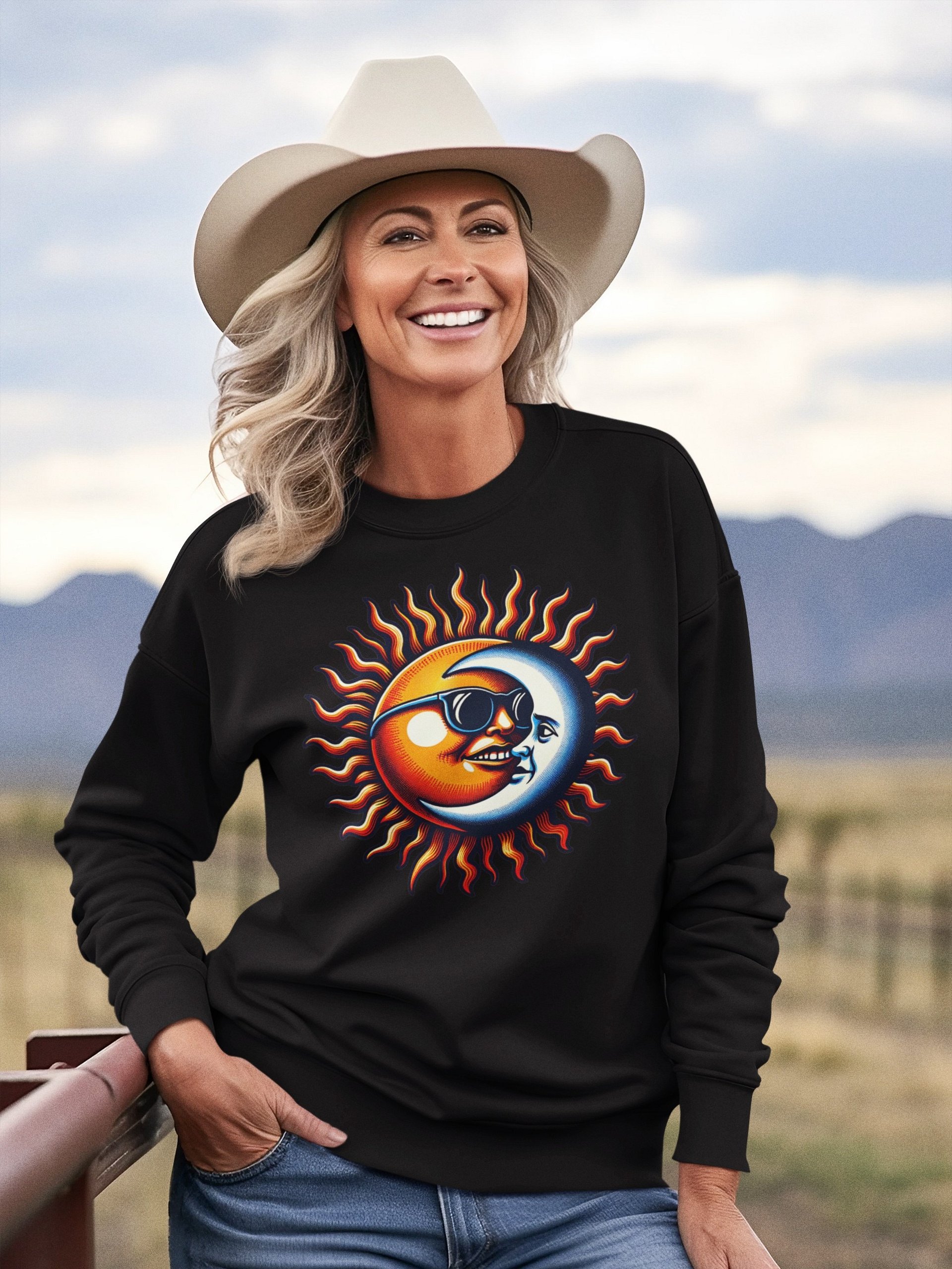 🌞 Sun and Moon Retro Fusion - UNISEX SWEATSHIRT – Cool Cosmic Design with Celestial Yin-Yang Style product image (1)