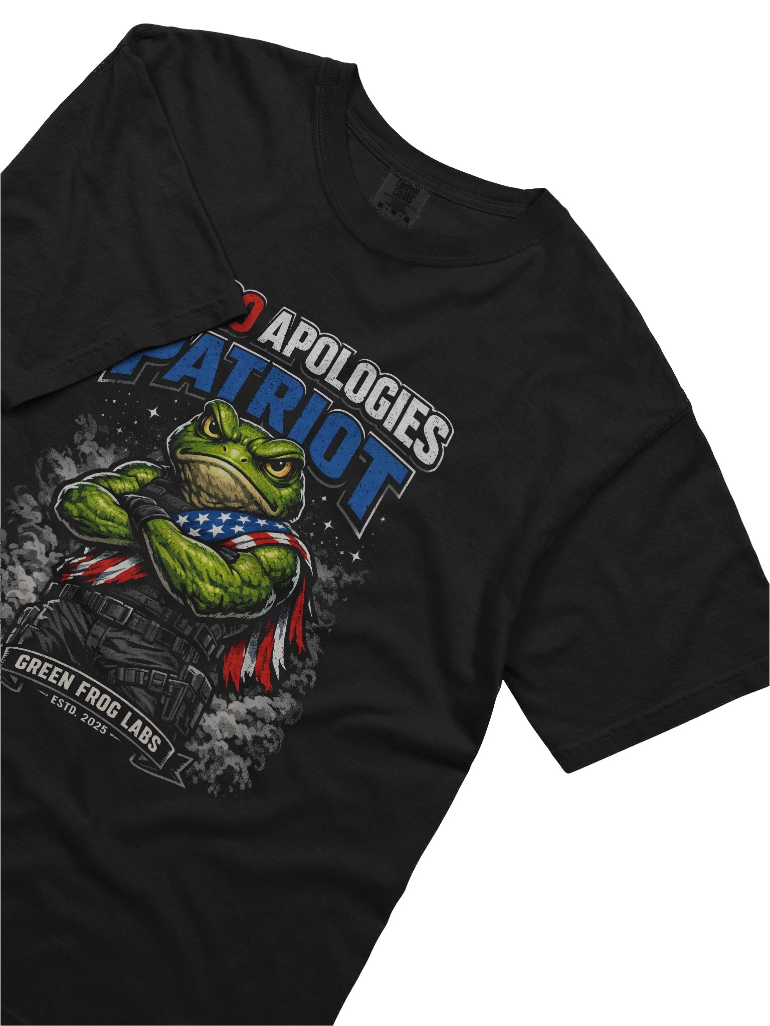 Patriot Frog T-Shirt - Zero Apologies American Flag Frog Black Tee product image (5)