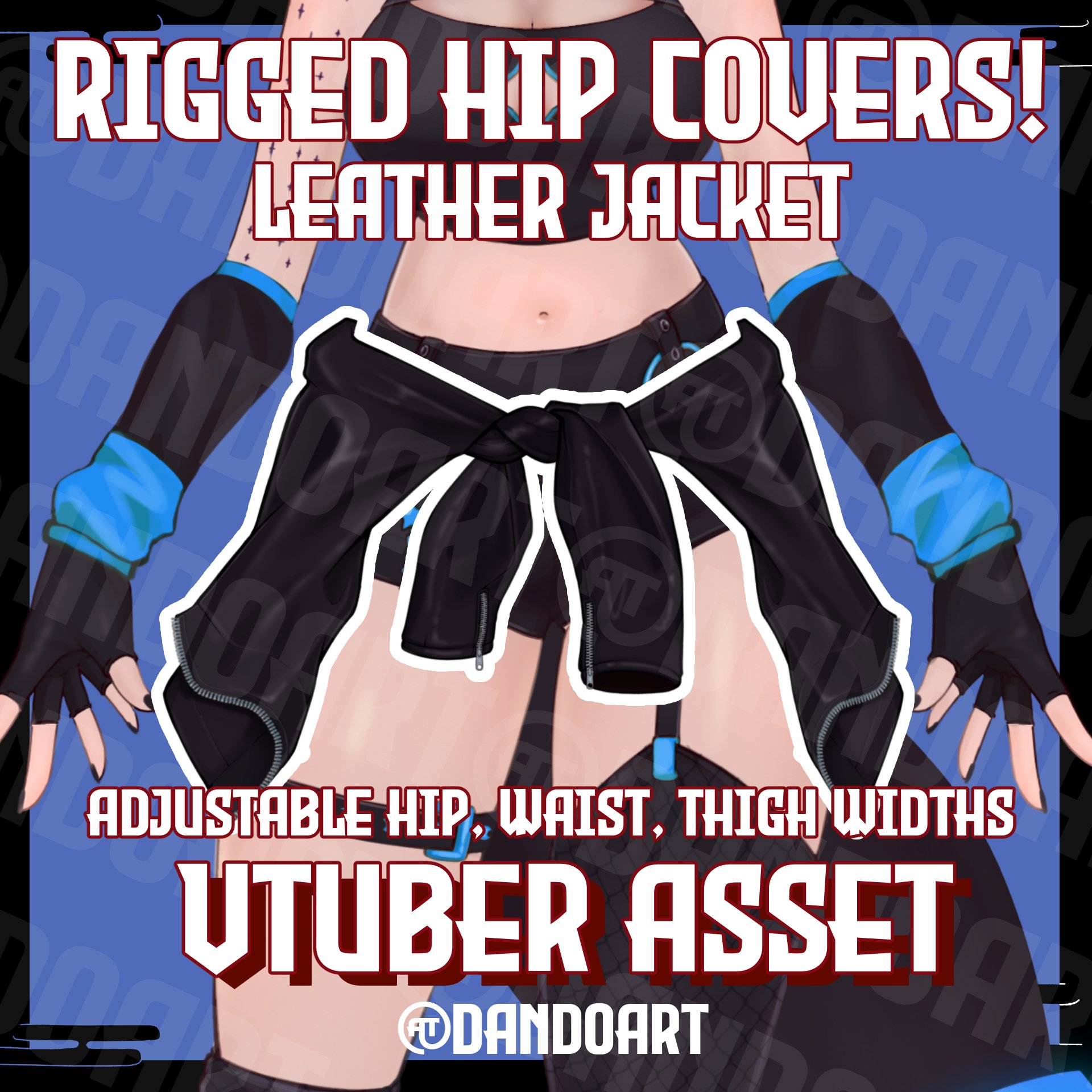 Leather Jacket Hip Cover Rigged Live2d Vtuber Asset - Customizable, Adjustable at waist, hip and thigh product image (1)